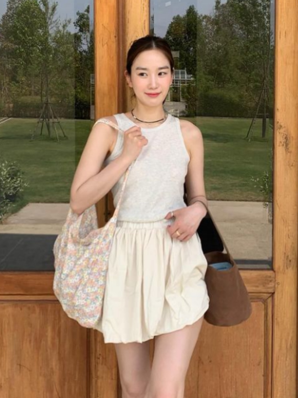 Emis Pastel Flower Corduroy Eco Bag Pink 착용 스타일 - 1