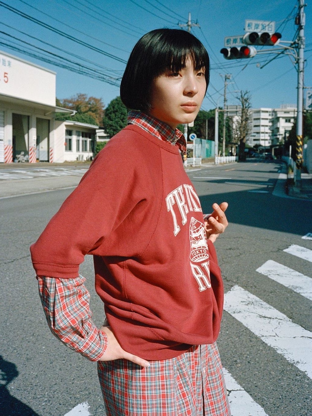 Ciota Printed Short Sleeve Sweat Shirt Wine - 24FW 착용 스타일 - 1