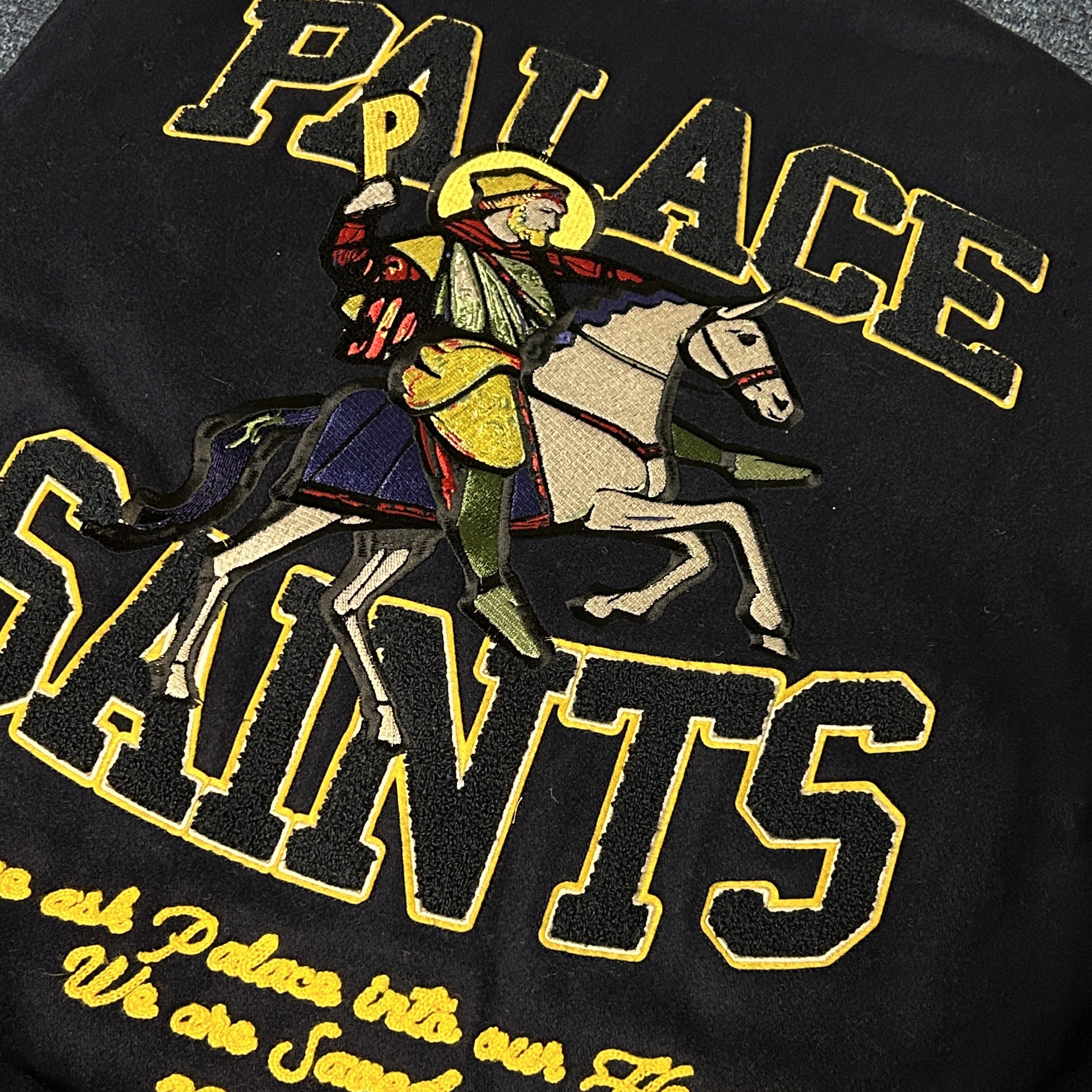 Palace Saints Varsity Jacket Navy - 24SS 착용 스타일 - 1