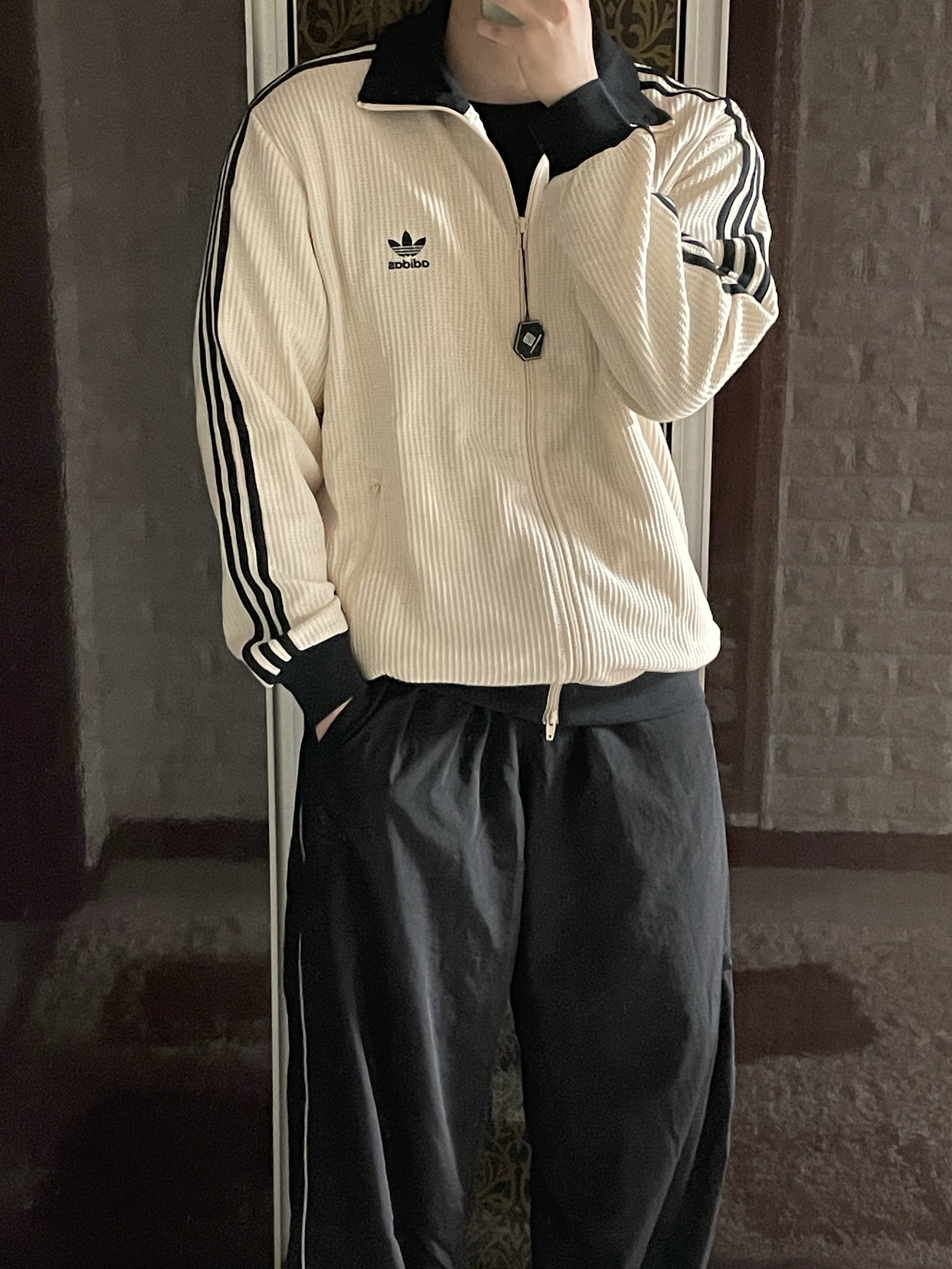 Adidas Waffle Beckenbauer Track Top Wonder White - KR Sizing 착용 스타일 - 2