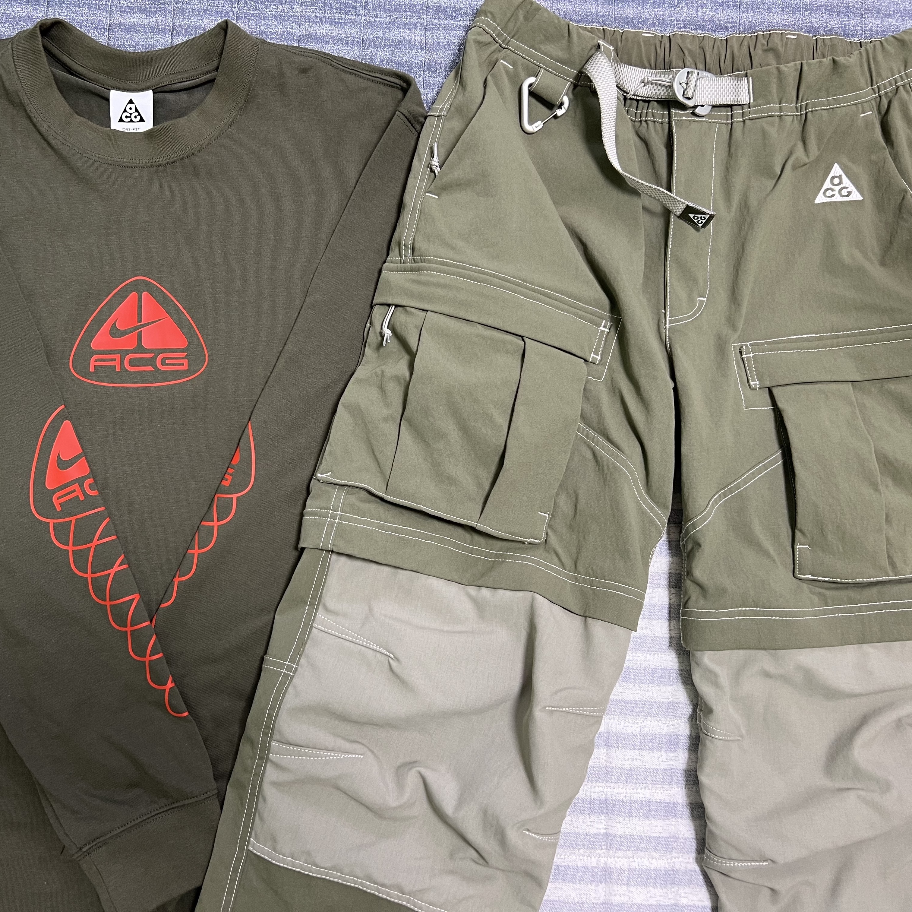 Nike ACG Smith Summit Cargo Pants Medium Olive - Asia, Nike NRG ACG Seasonal Lungs Long Sleeve T-Shirt Cargo Khaki - US/EU 착용 스타일 - 2