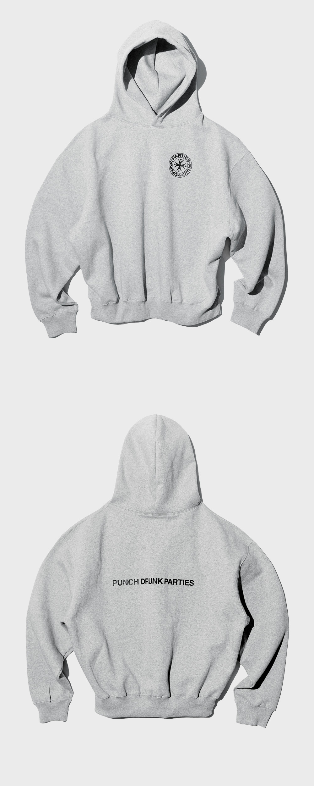 [Punch Drunk Parties] Oversized Logo Hoodie Gray★韓国大人気 펀치 드렁크 파티즈 서클 로고 오버사이즈 후드 그레이 | Punch