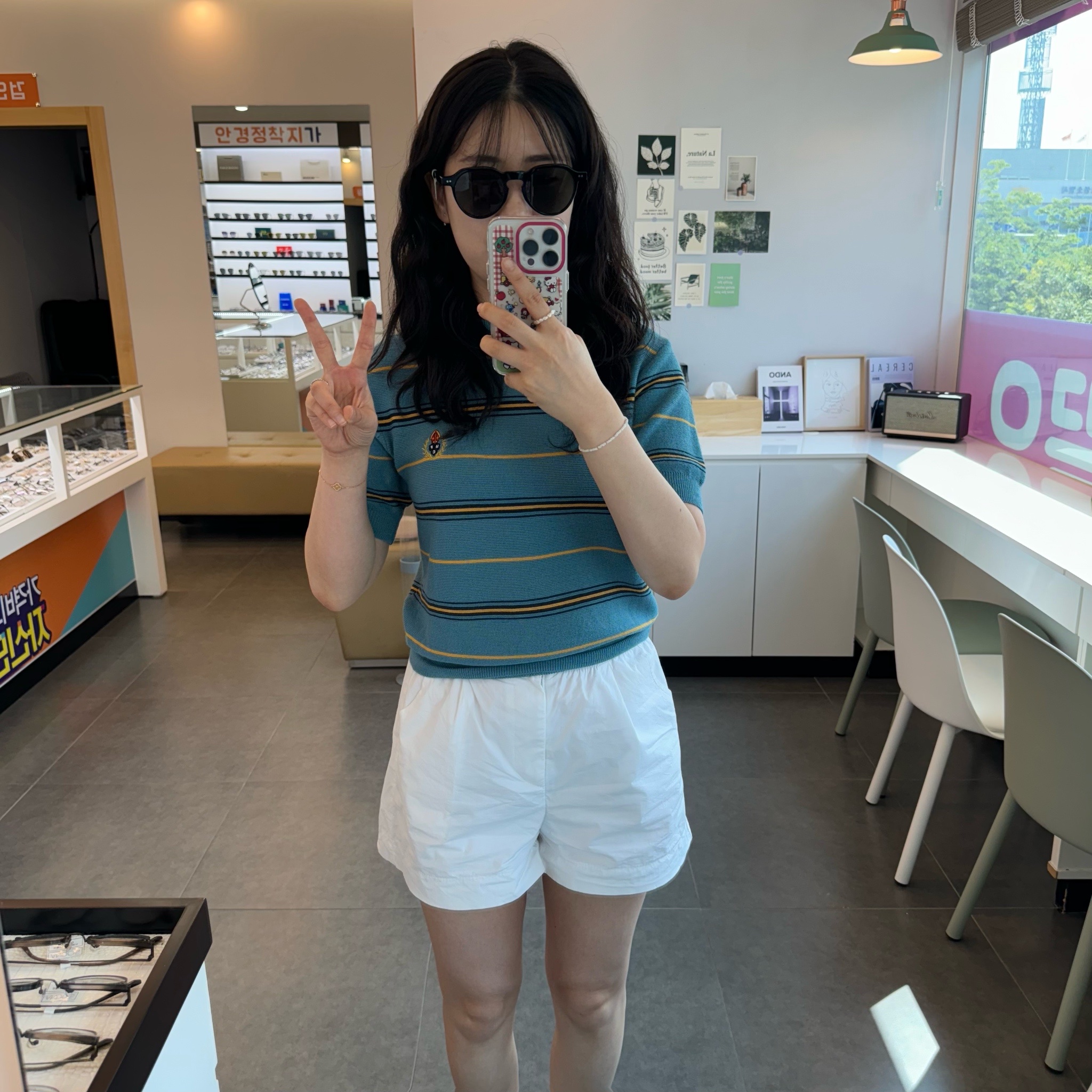 (W) Heritage Floss HFC Crest Football Half Sleeve Knit Sky Blue 착용 스타일