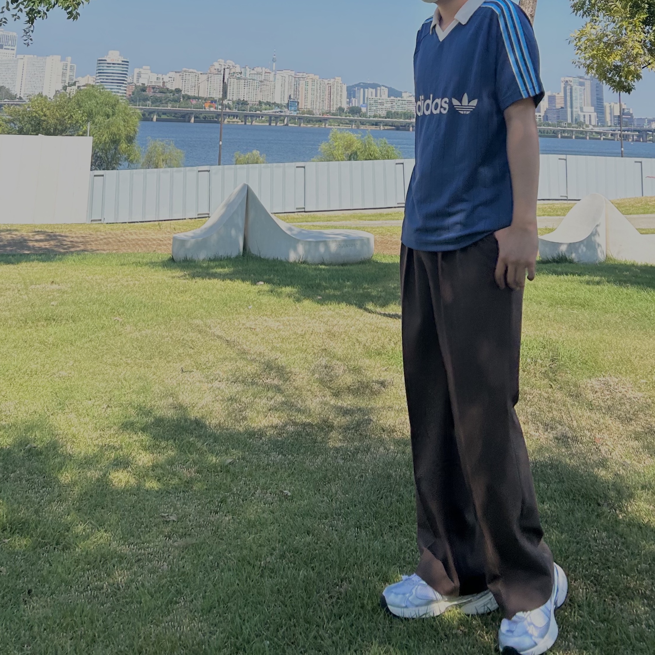 Adidas Pinstripe Jersey Preloved Ink - KR Sizing 착용 스타일