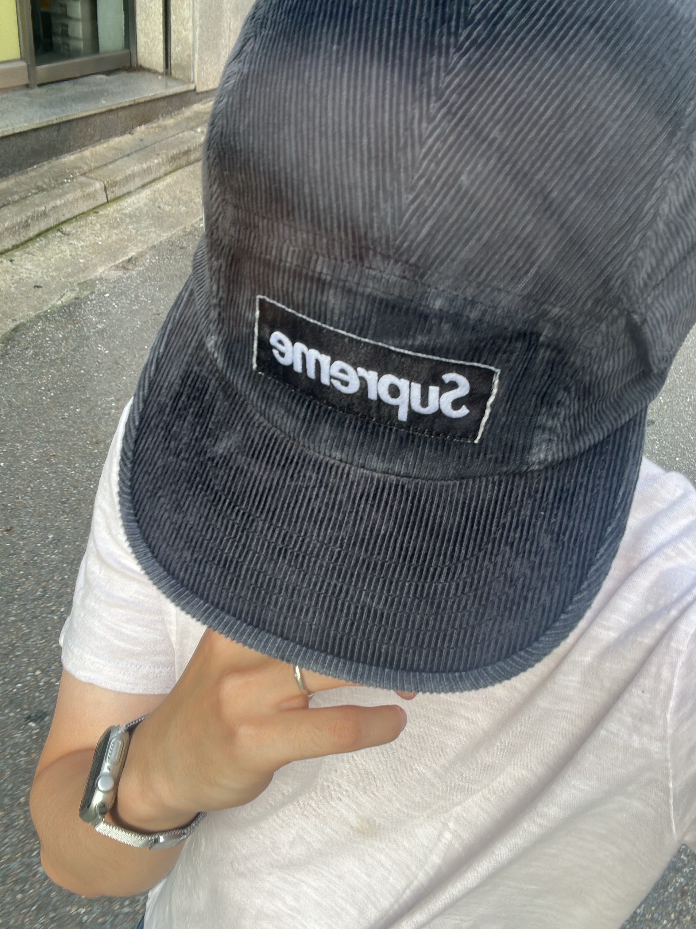 Supreme Corduroy Pocket Camp Cap Black - 24SS 착용 스타일 - 1