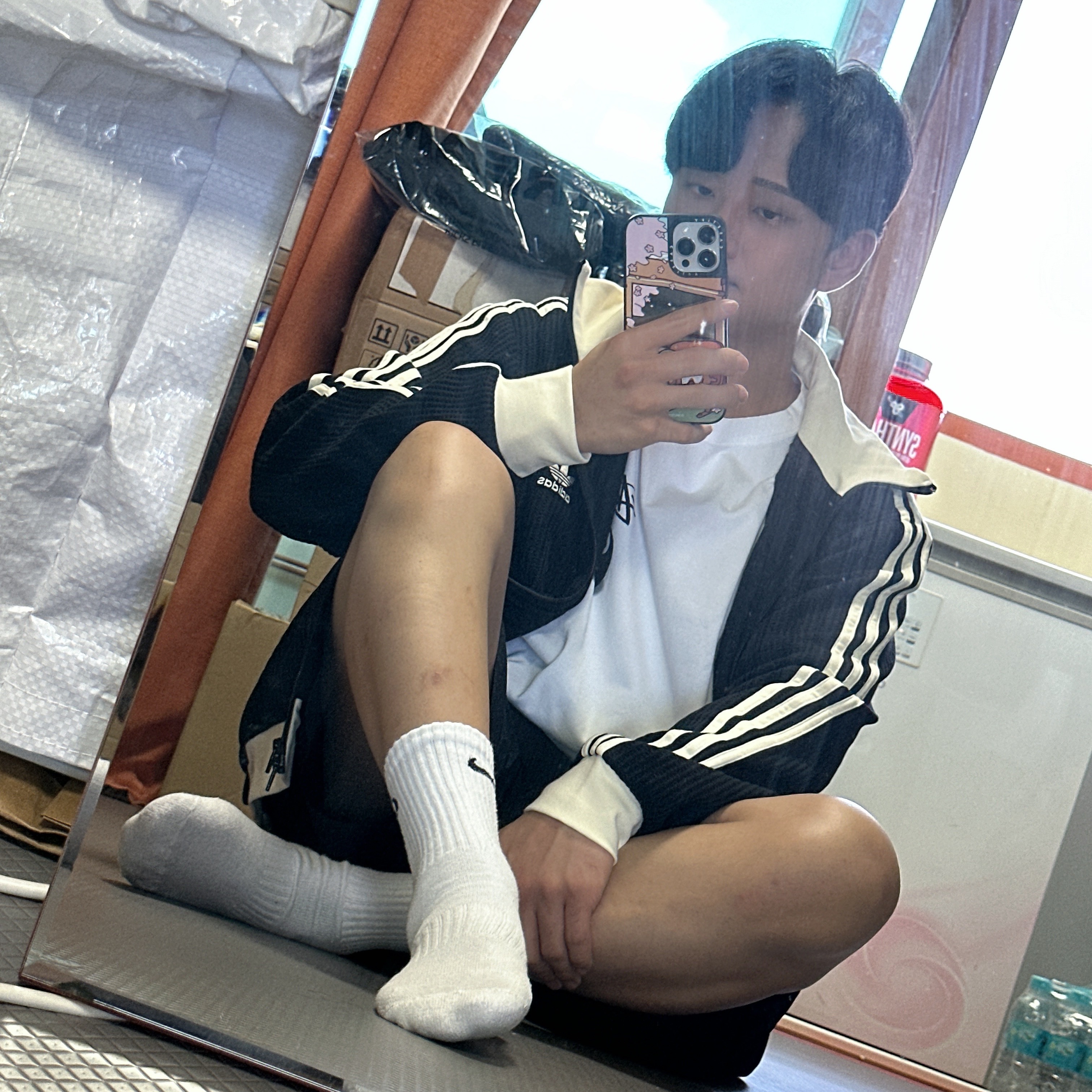 Adidas Waffle Beckenbauer Track Top Black - KR Sizing, Nike Solo Swoosh Woven Shorts Black - Asia 착용 스타일 - 3