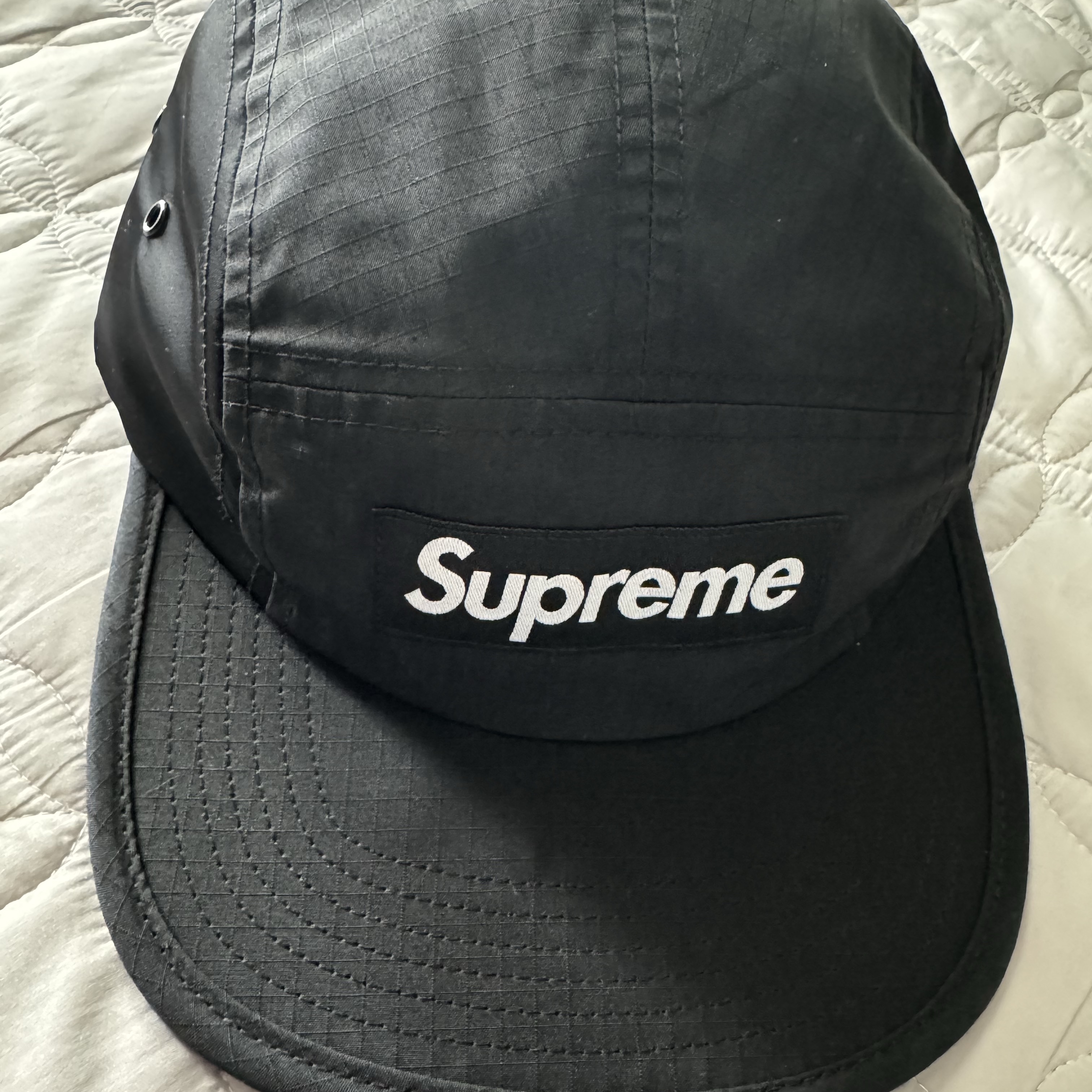 Supreme Waxed Ripstop Camp Cap Black - 24FW 착용 스타일