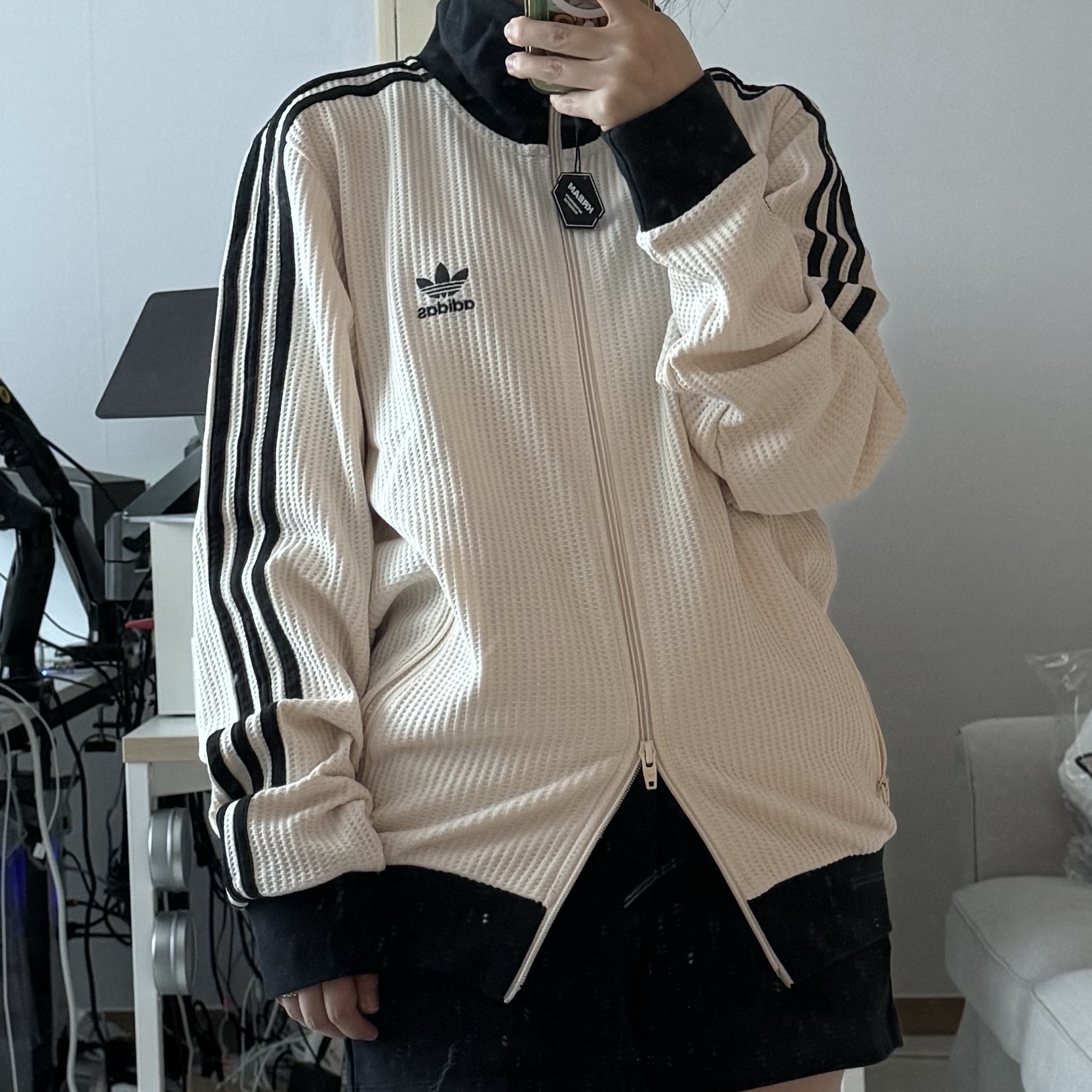 Adidas Waffle Beckenbauer Track Top Wonder White - KR Sizing 착용 스타일 - 2