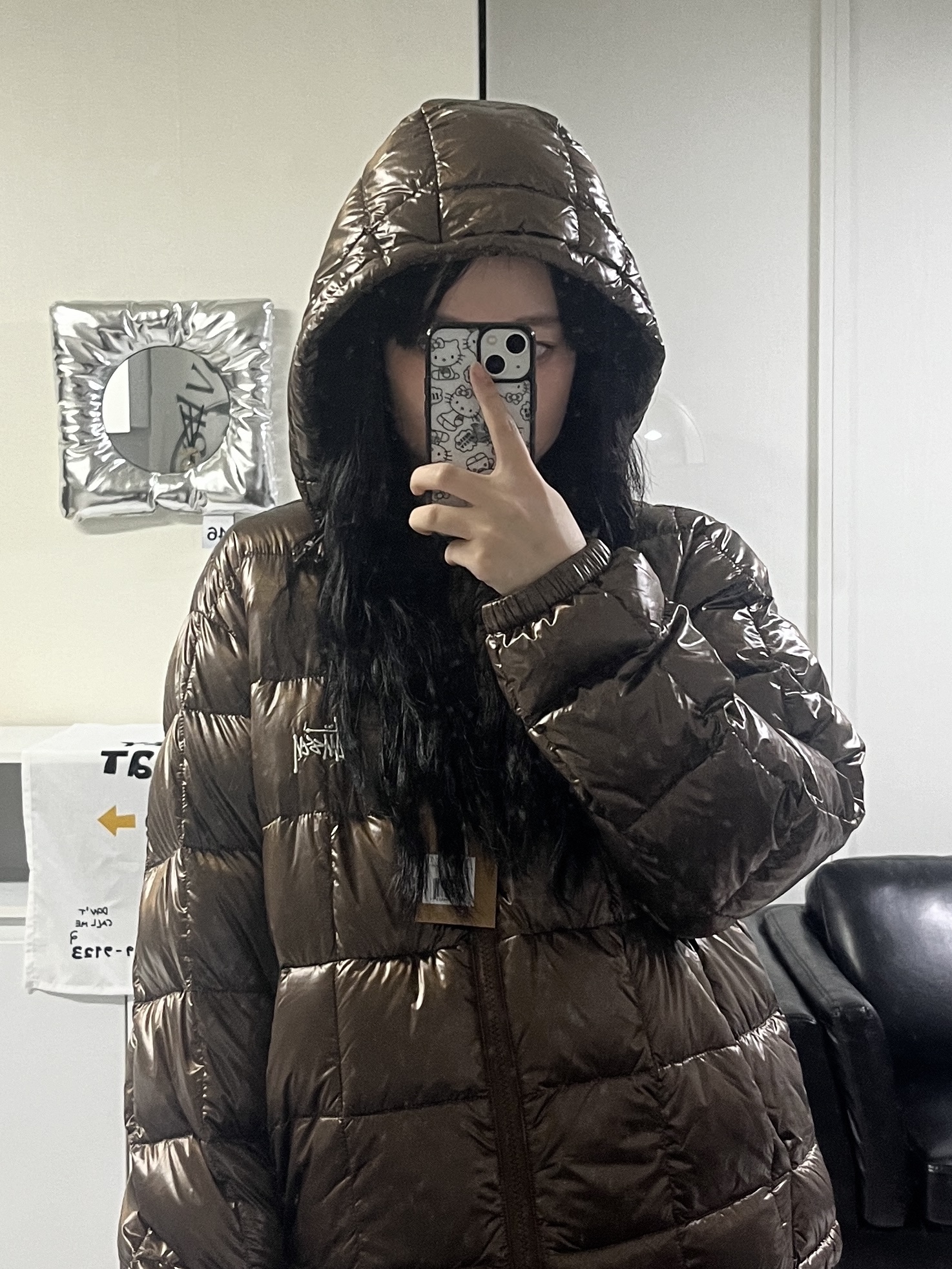 Stussy Midweight Hooded Puffer Brown 착용 스타일 - 3