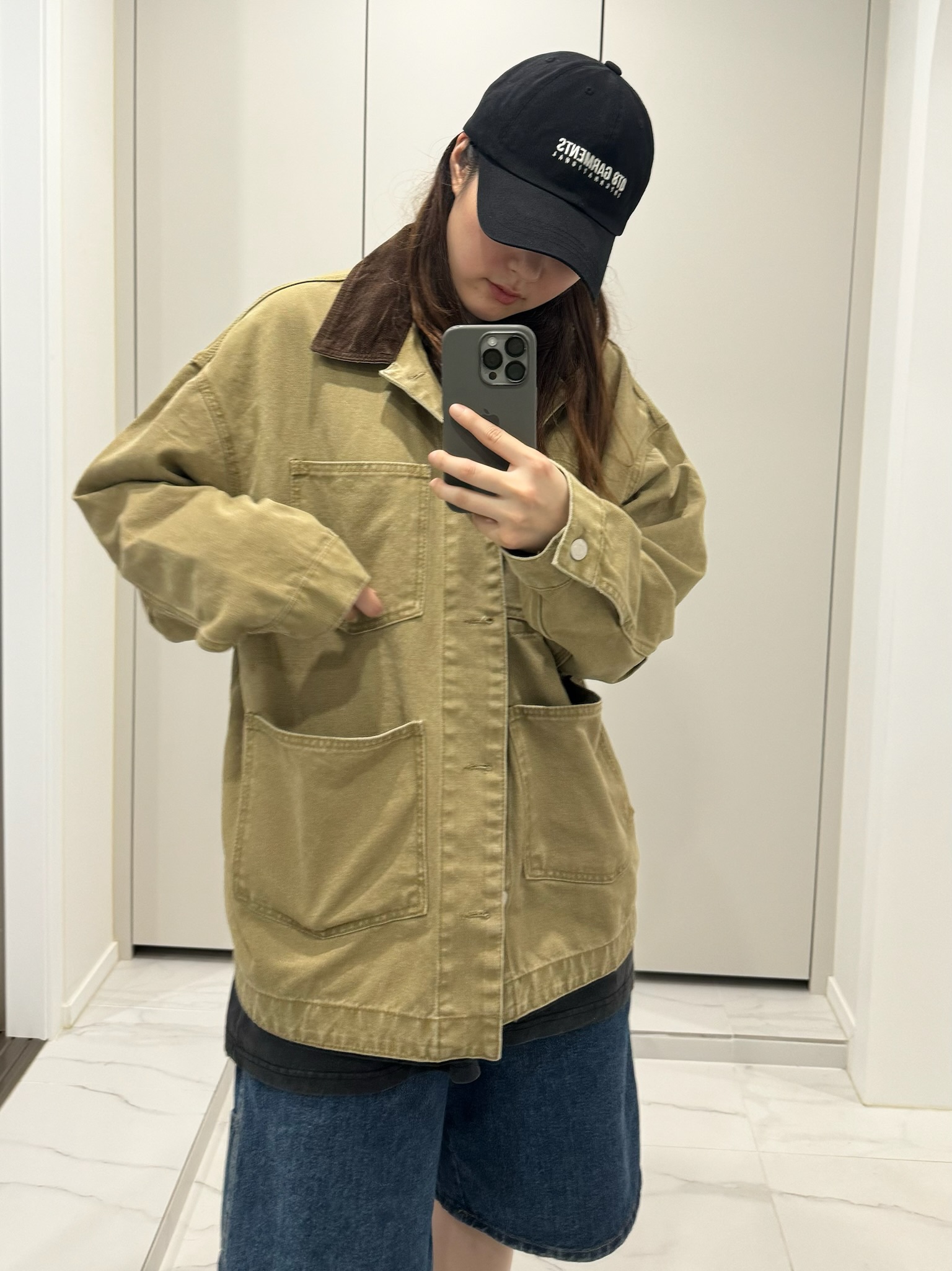 QT8 GARMENTS TL Washed Work Chore Jacket Beige, Birkenstock Zurich Suede Leather Black - Regular 착용 스타일 - 2