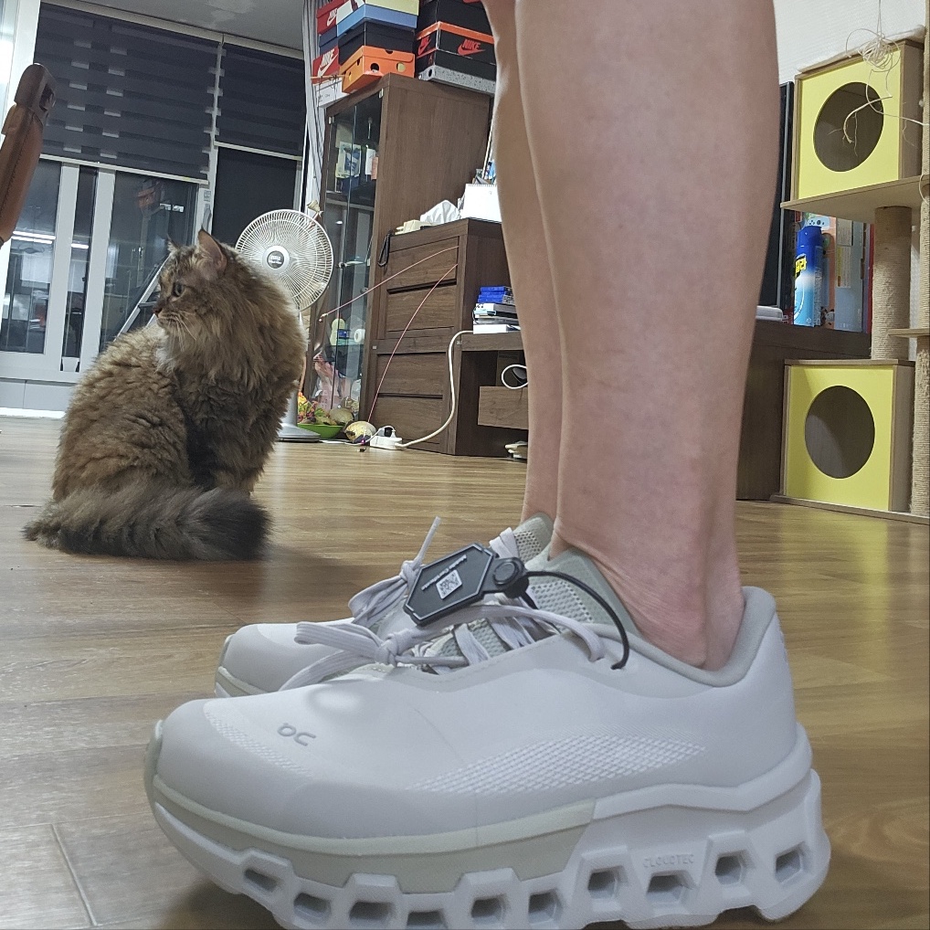 (W) On Running x Post Archive Faction (Paf) Cloudmonster 2 Moondust Chalk 착용 스타일