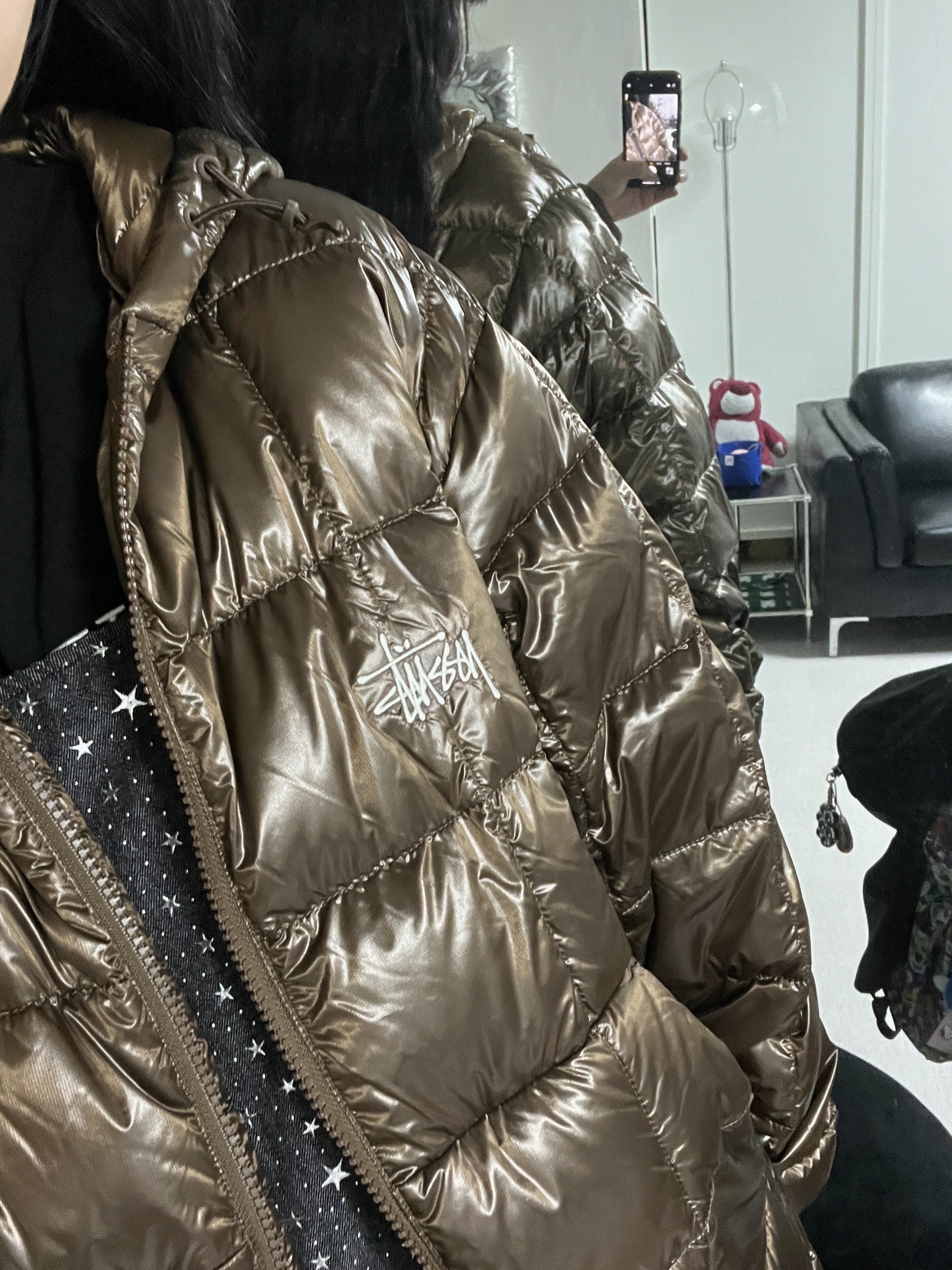 Stussy Midweight Hooded Puffer Brown 착용 스타일 - 2