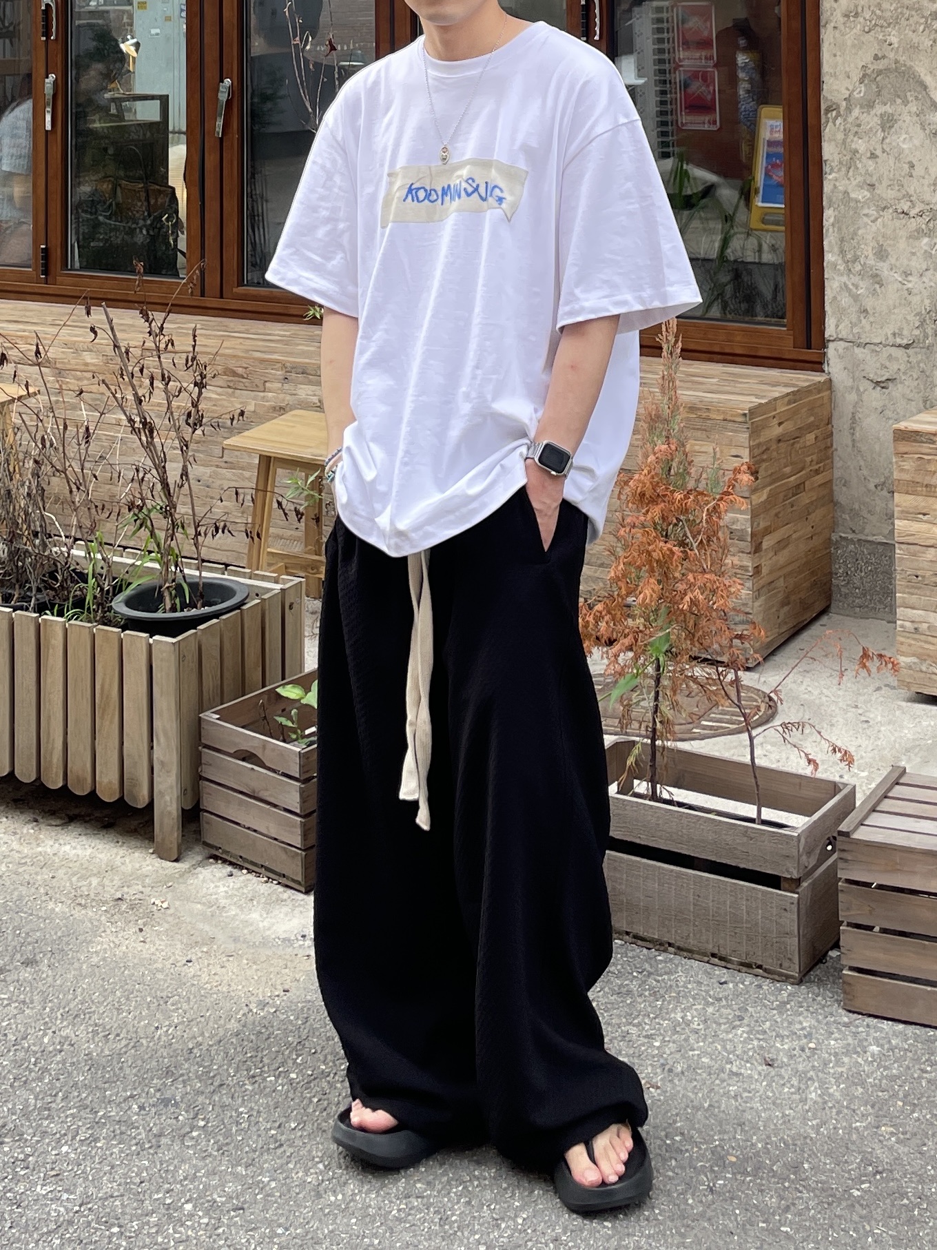 Nonnod Capri Pajama Pants Jacquard Black 착용 스타일 - 2