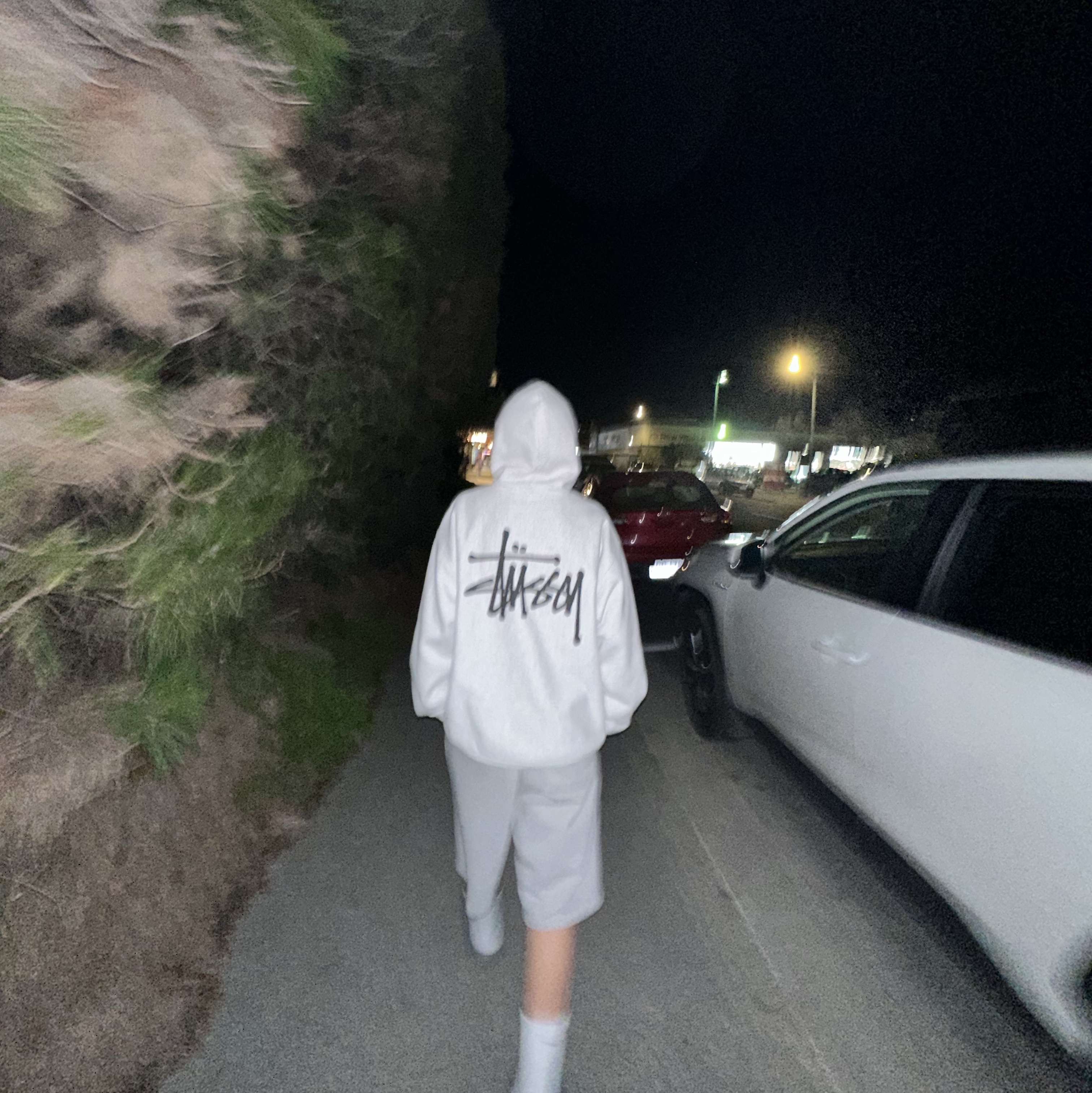 Stussy Basic Stussy Hoodie Ash Heather, Adidas Yeezy Slide Slate Marine 착용 스타일