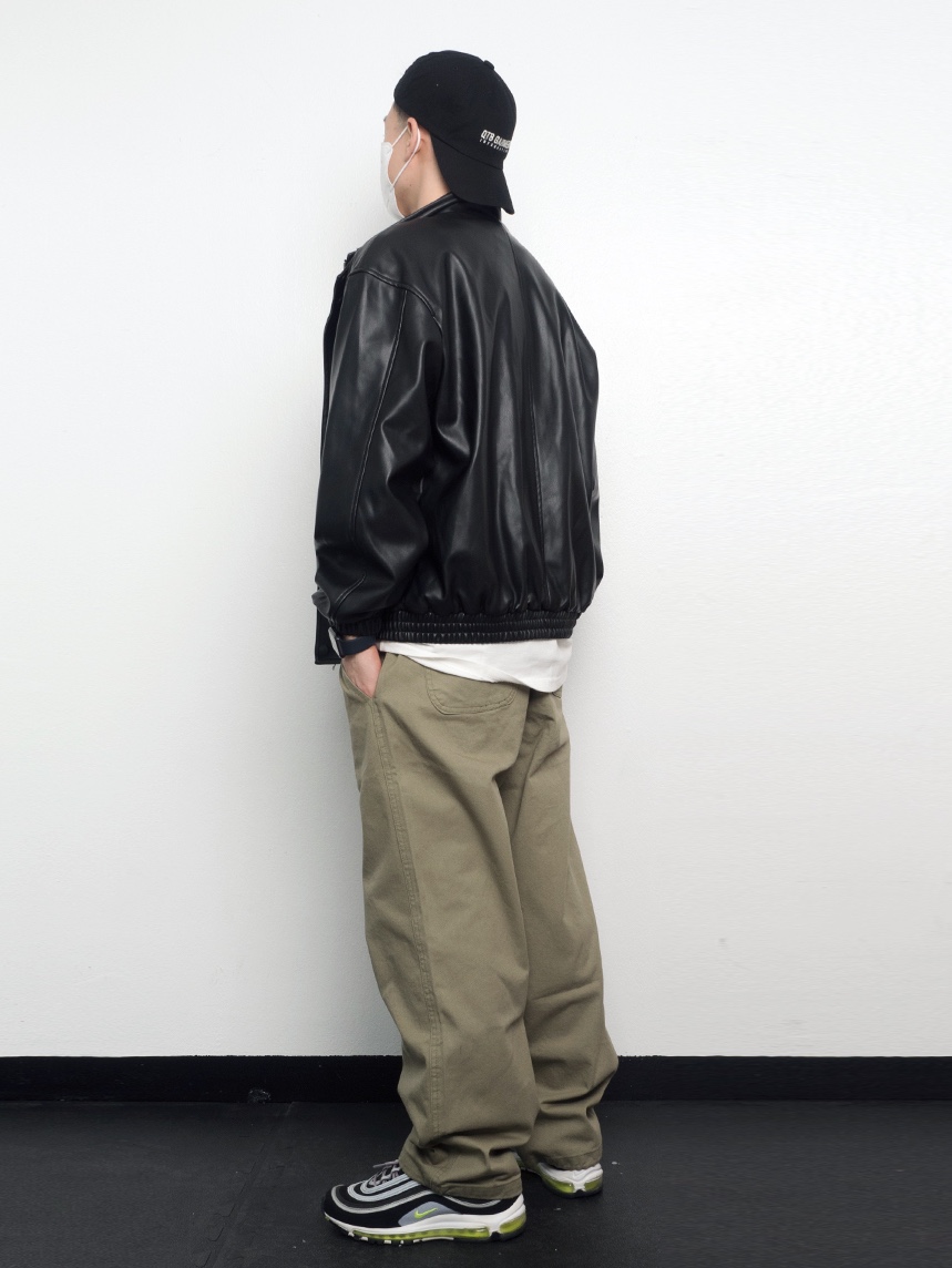 QT8 Garments TL Synthetic Leather Hidden Jacket Black, Nike Air Max 97 OG Black Volt Asia 착용 스타일 - 3