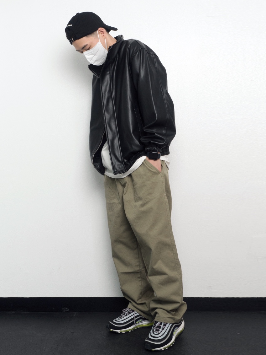 QT8 Garments TL Synthetic Leather Hidden Jacket Black, Nike Air Max 97 OG Black Volt Asia 착용 스타일 - 2