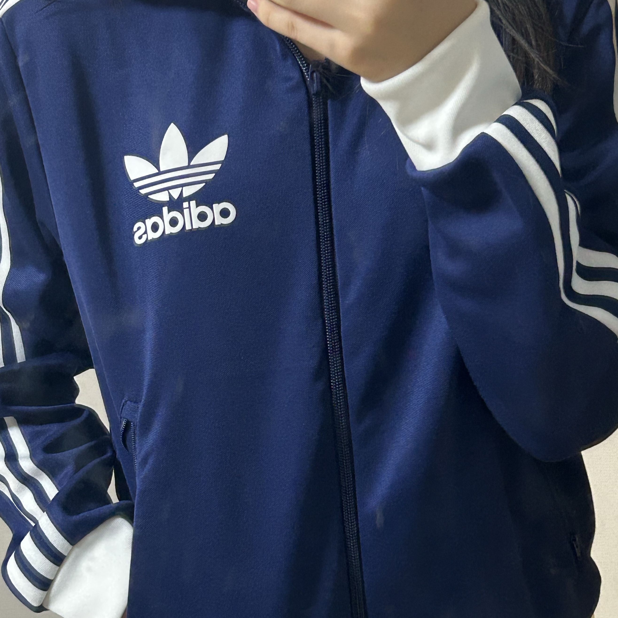 (W) Adidas Beckenbauer Track Top Dark Blue - KR Sizing 착용 스타일
