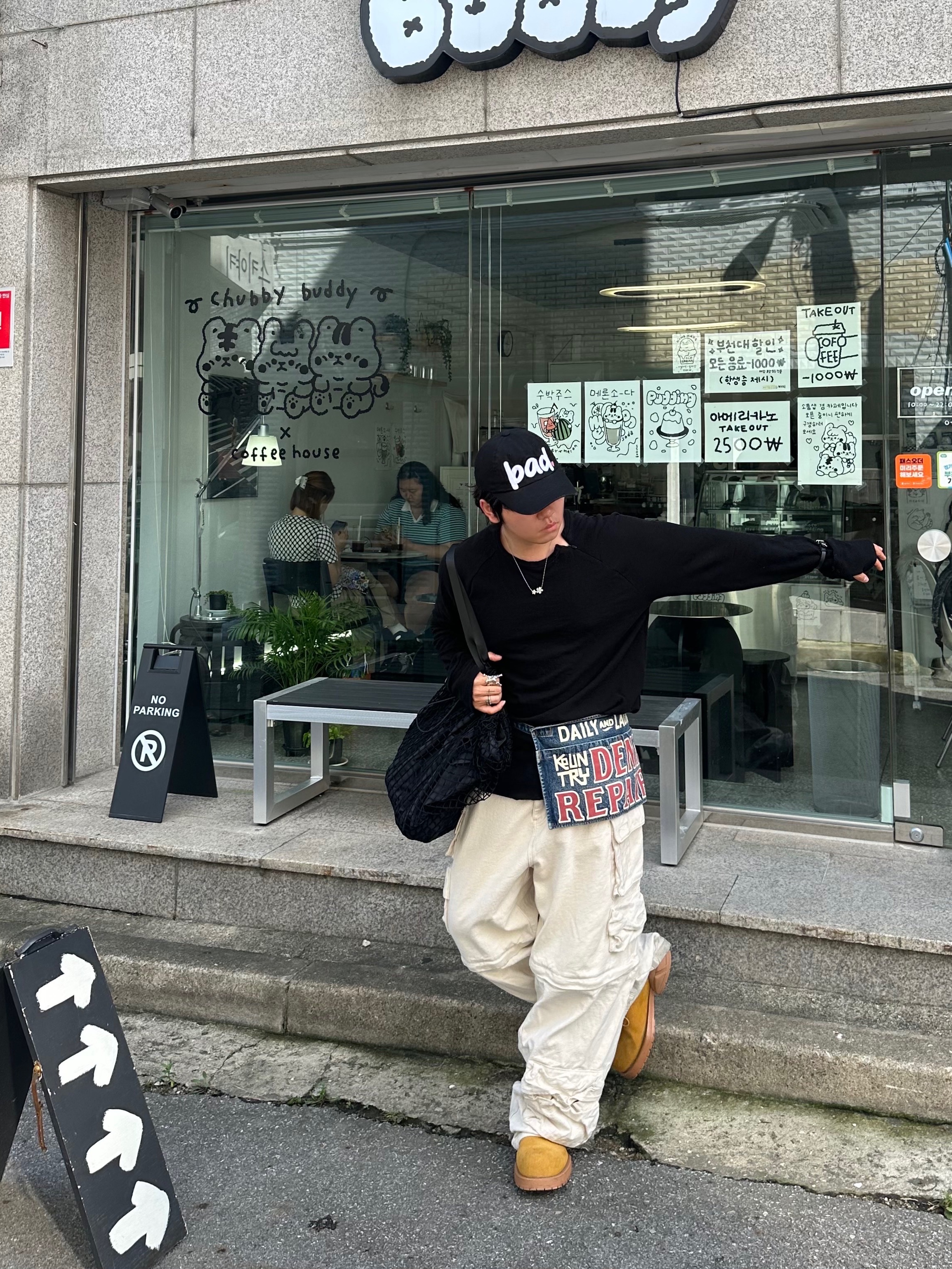 Kapital 13 oz. Denim Damaged Denim Repairspt Short Ad Apron Indigo (Processing), Remagine Hybrid Derby Shoes Starting Bigger Wheat 착용 스타일 - 2