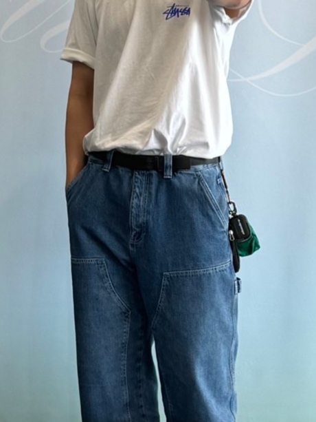 Stussy Shells T-Shirt White, Emis Micro Backpack Keyring Green 착용 스타일