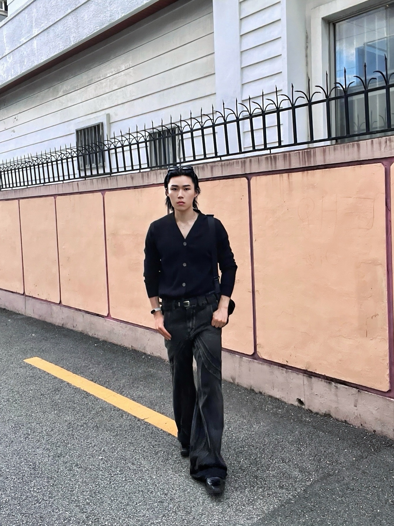 No/Faith Studios Heavy Wave Denim Used Black 착용 스타일 - 9