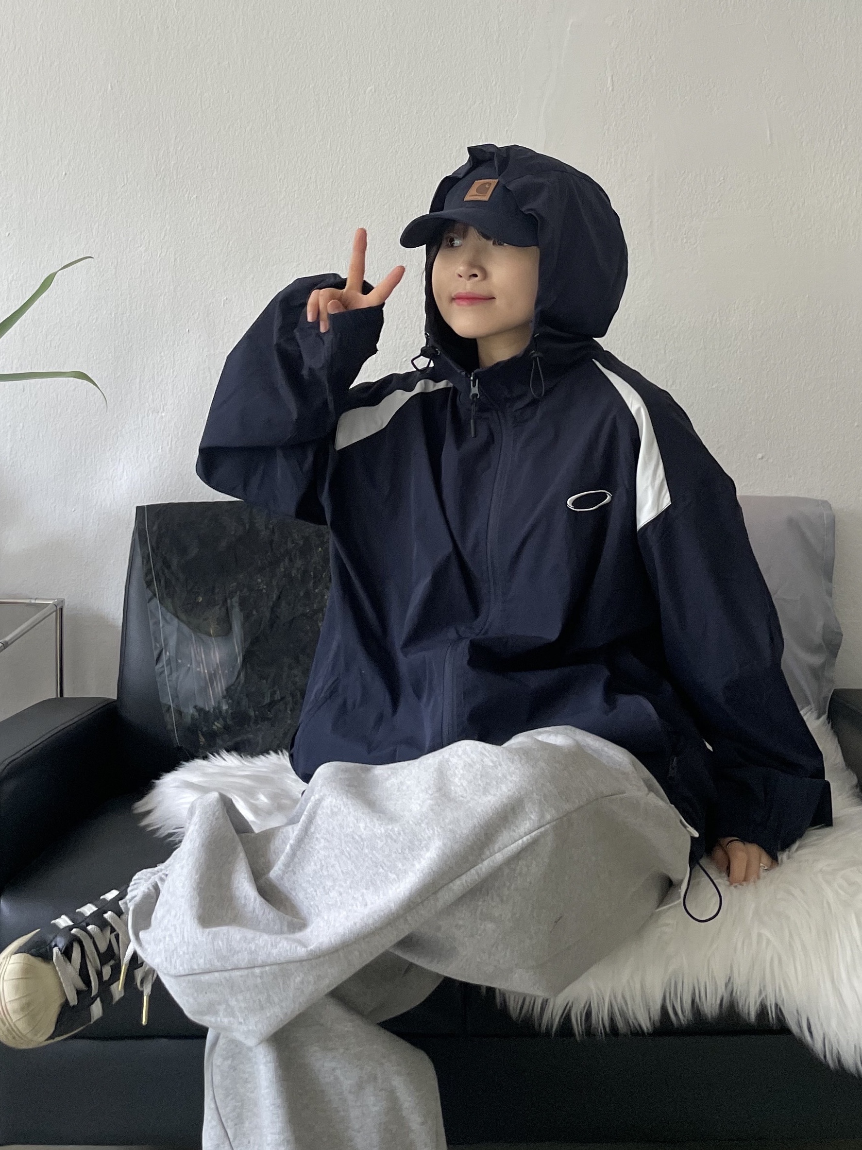 Carhartt Canvas Cap Navy, Adidas Superstar Premium Black White 착용 스타일 - 1