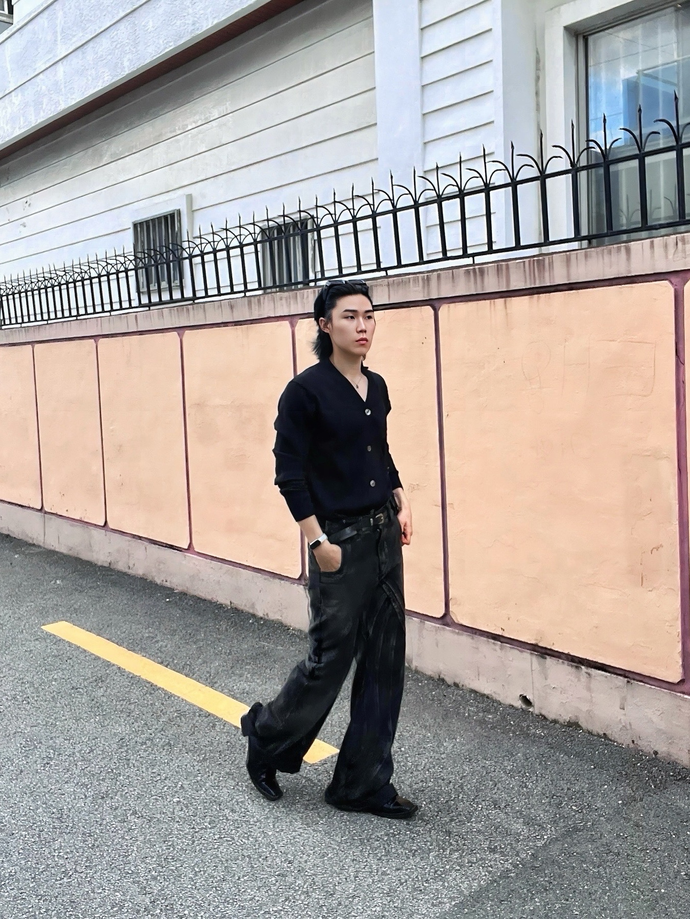 No/Faith Studios Heavy Wave Denim Used Black 착용 스타일 - 6