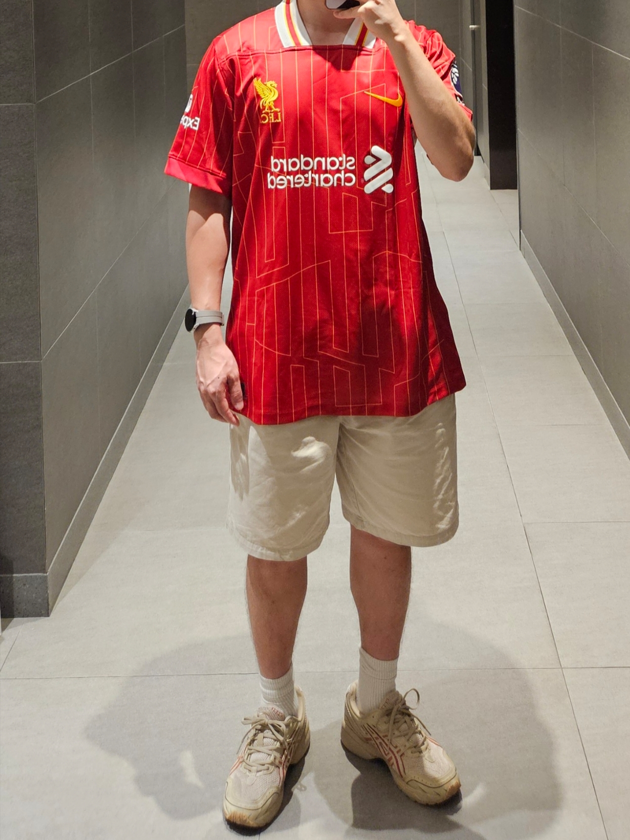 Nike Liverpool FC 2024/25 Dri-Fit Stadium Home Jersey Gym Red White Chrome Yellow (Non Marking Ver.), Asics x Freiknock Gel-1090 Desert Camp 착용 스타일 - 1