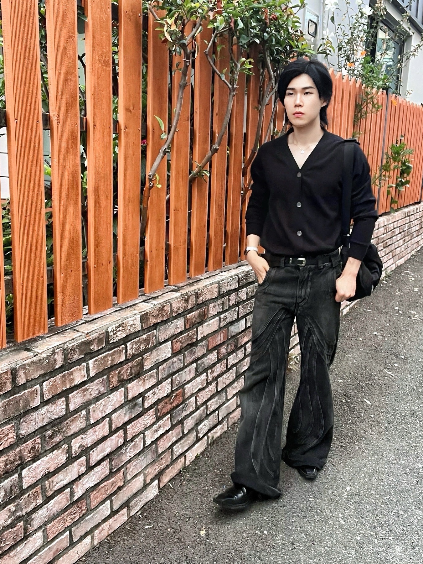 No/Faith Studios Heavy Wave Denim Used Black 착용 스타일 - 4