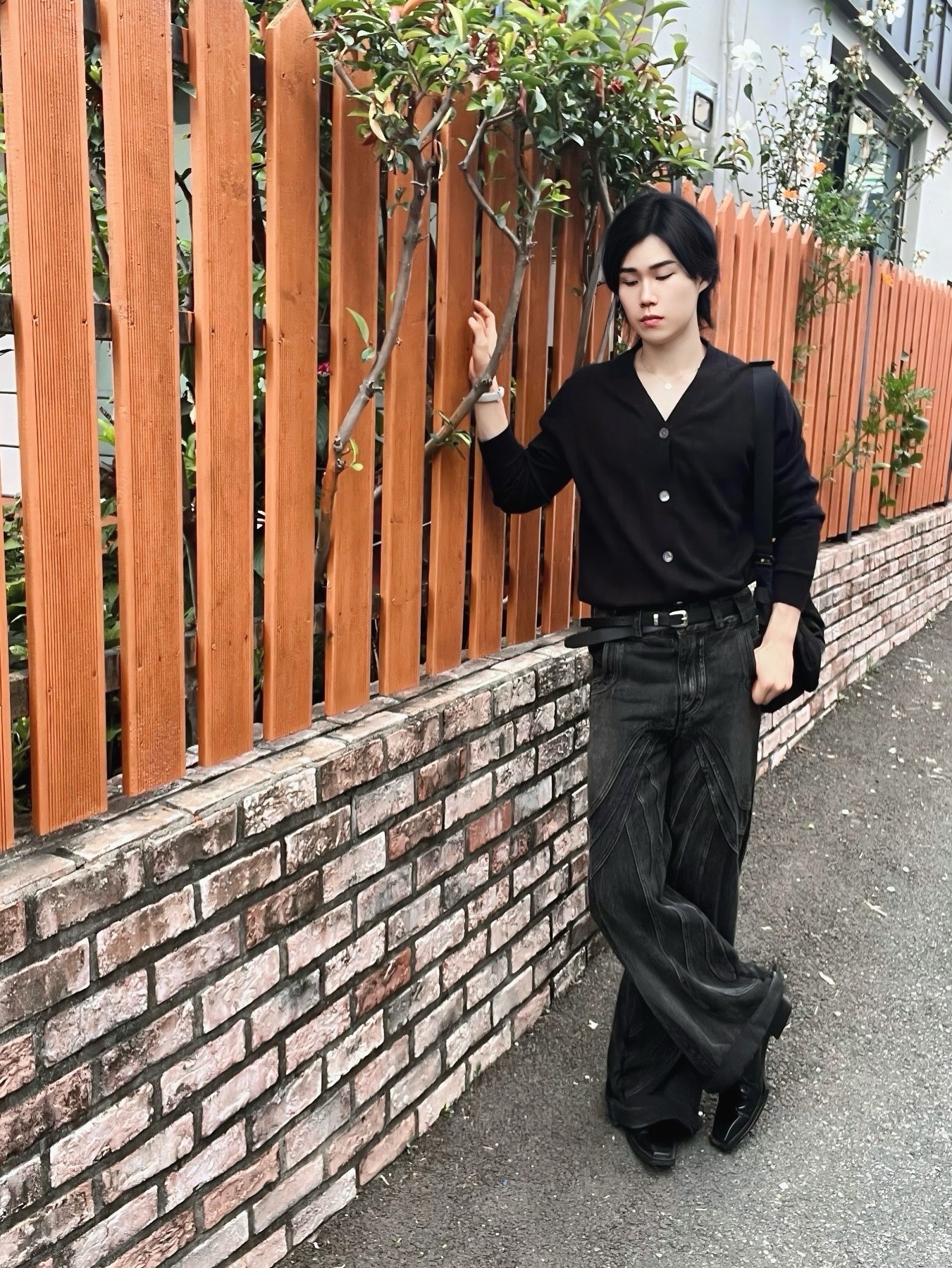 No/Faith Studios Heavy Wave Denim Used Black 착용 스타일 - 5