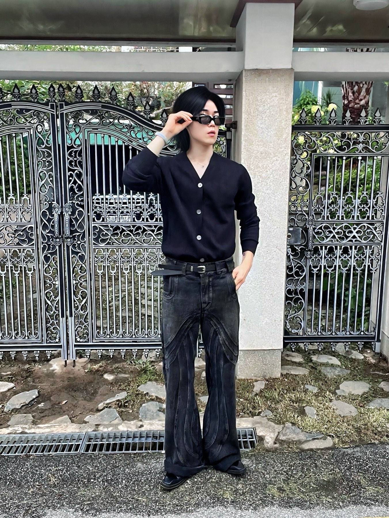 No/Faith Studios Heavy Wave Denim Used Black 착용 스타일 - 3