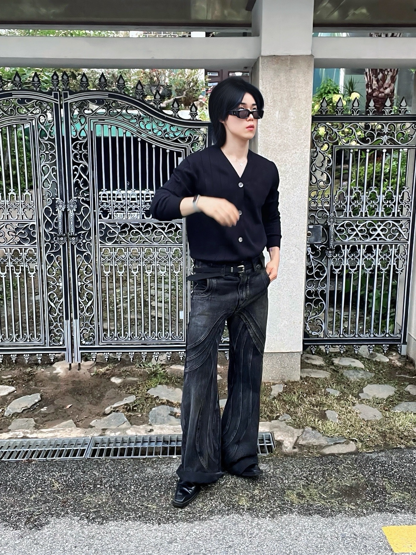 No/Faith Studios Heavy Wave Denim Used Black 착용 스타일 - 2