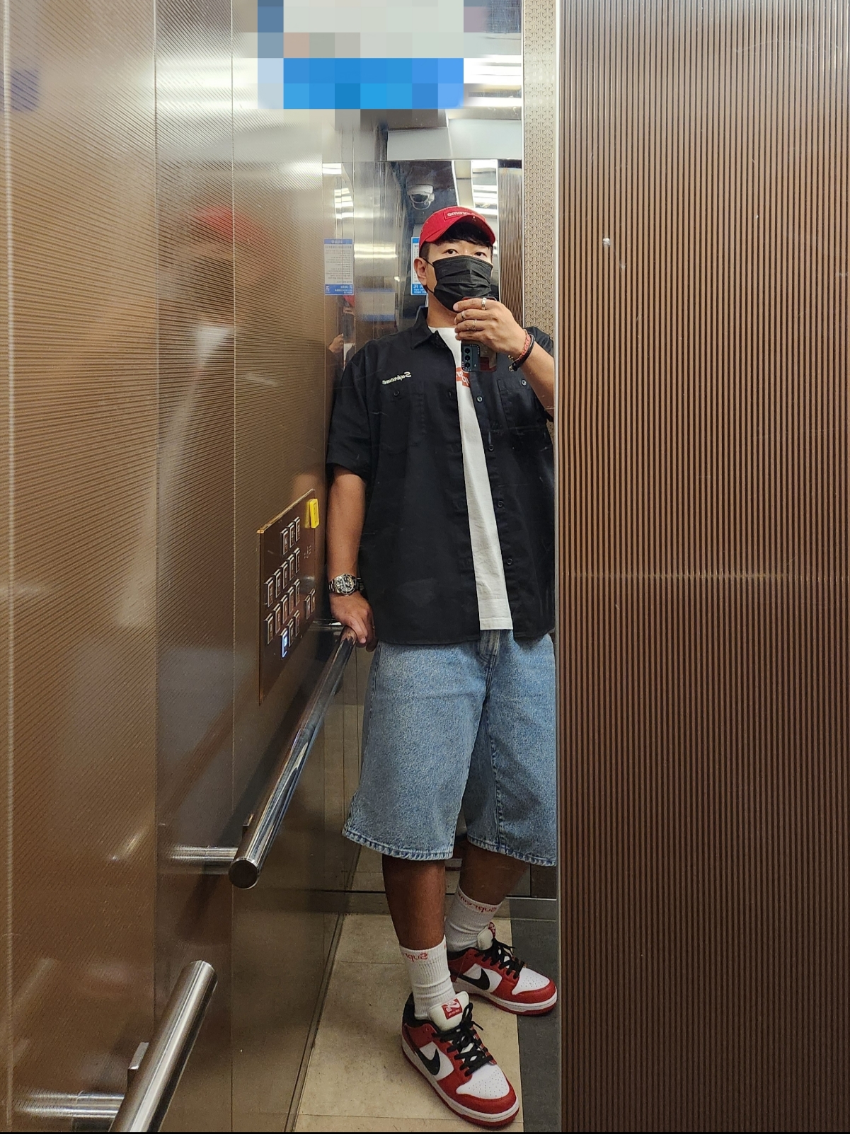 Supreme Ventile Camp Cap Red - 23SS, Supreme AOI Eyes S/S Work Shirt Black - 24FW 착용 스타일
