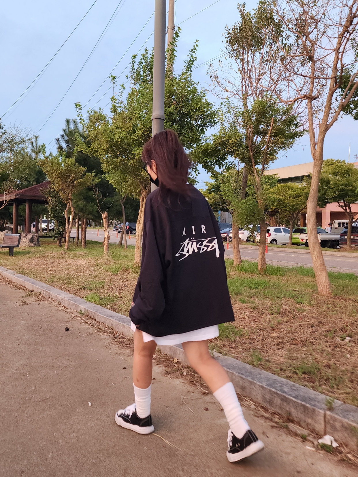 Maison Mihara Yasuhiro Peterson OG Sole Canvas Low Sneakers Black, Nike x Stussy Long Sleeve Top Black (FJ9164-010) 착용 스타일 - 2