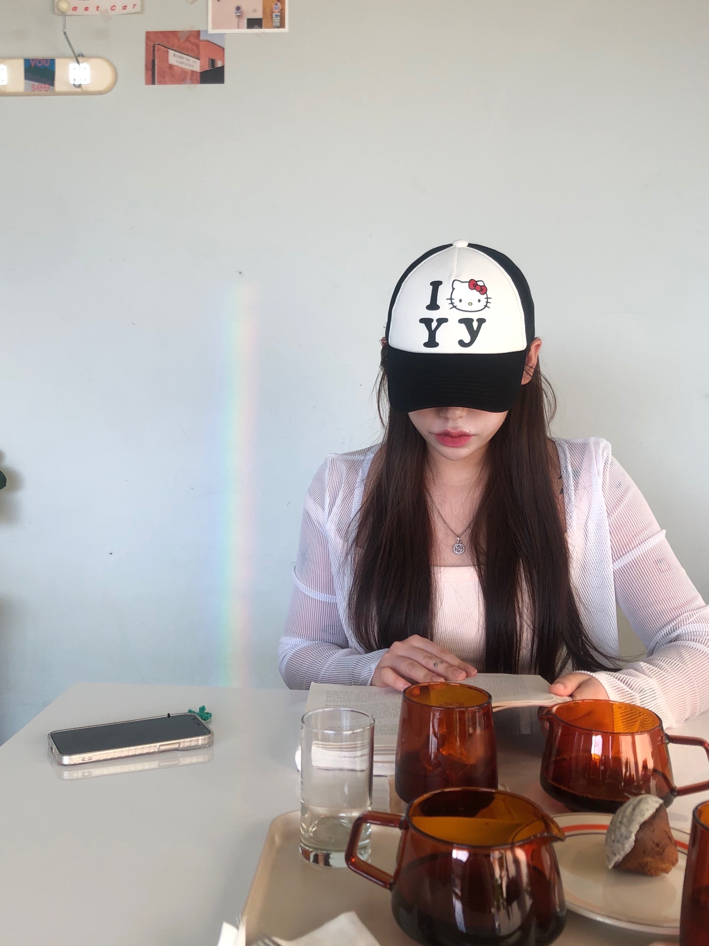 Open Yy x Hello Kitty Trucker Cap Black 착용 스타일 - 1