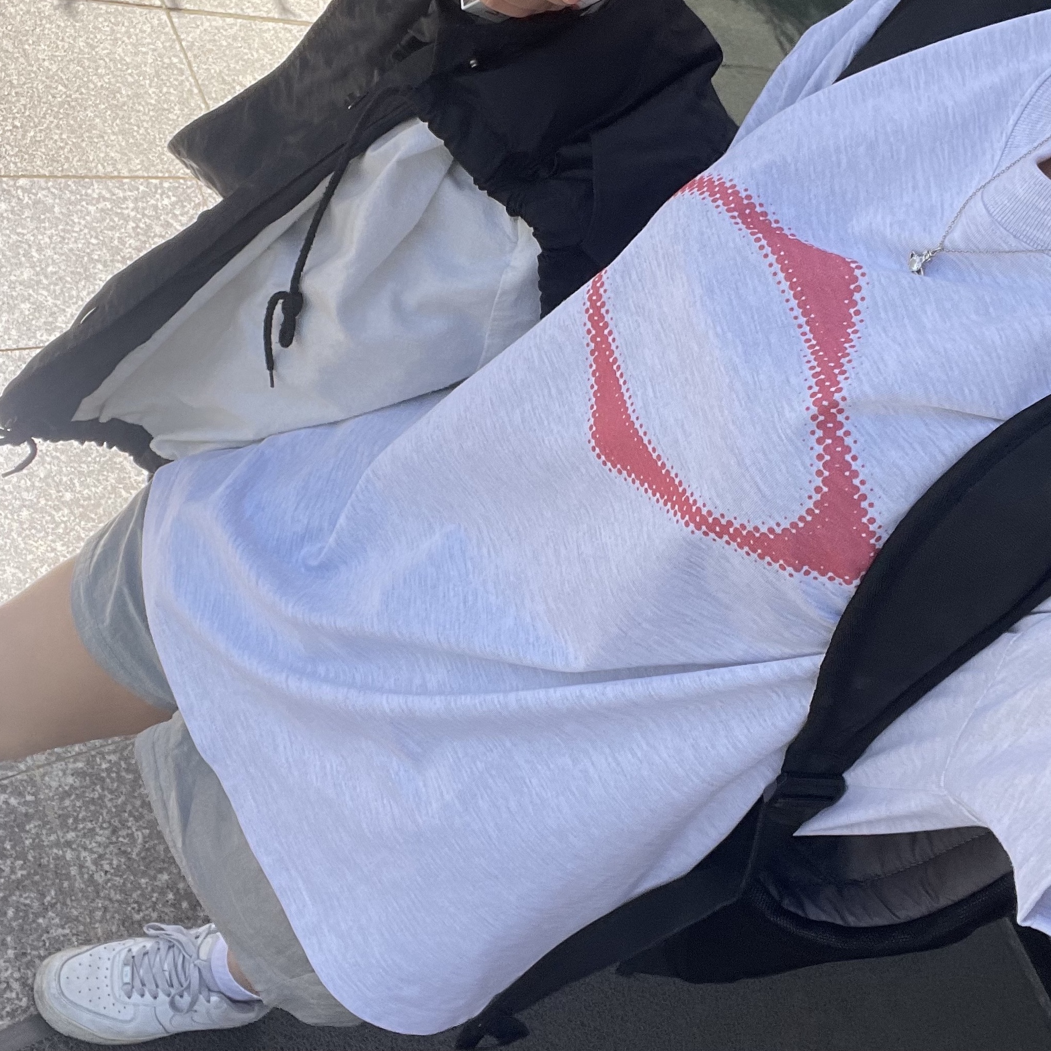 (W) Mischief Rhombus Blur T-Shirt Basic Melange Grey 착용 스타일 - 1