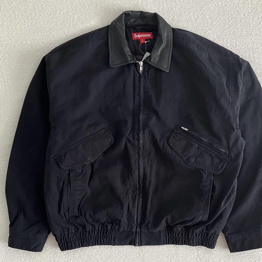 Supreme Leather Collar Utility Jacket Black - 24FW 착용 스타일