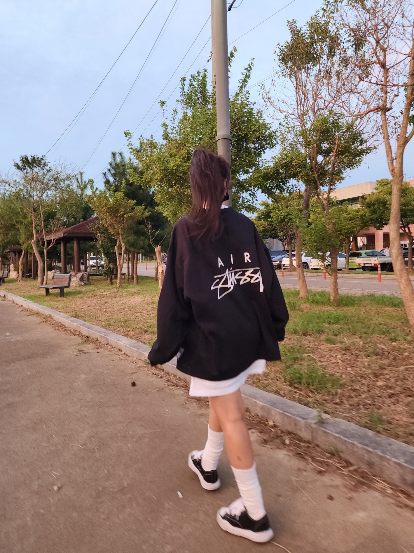 Maison Mihara Yasuhiro Peterson OG Sole Canvas Low Sneakers Black, Nike x Stussy Long Sleeve Top Black (FJ9164-010) 착용 스타일 - 1