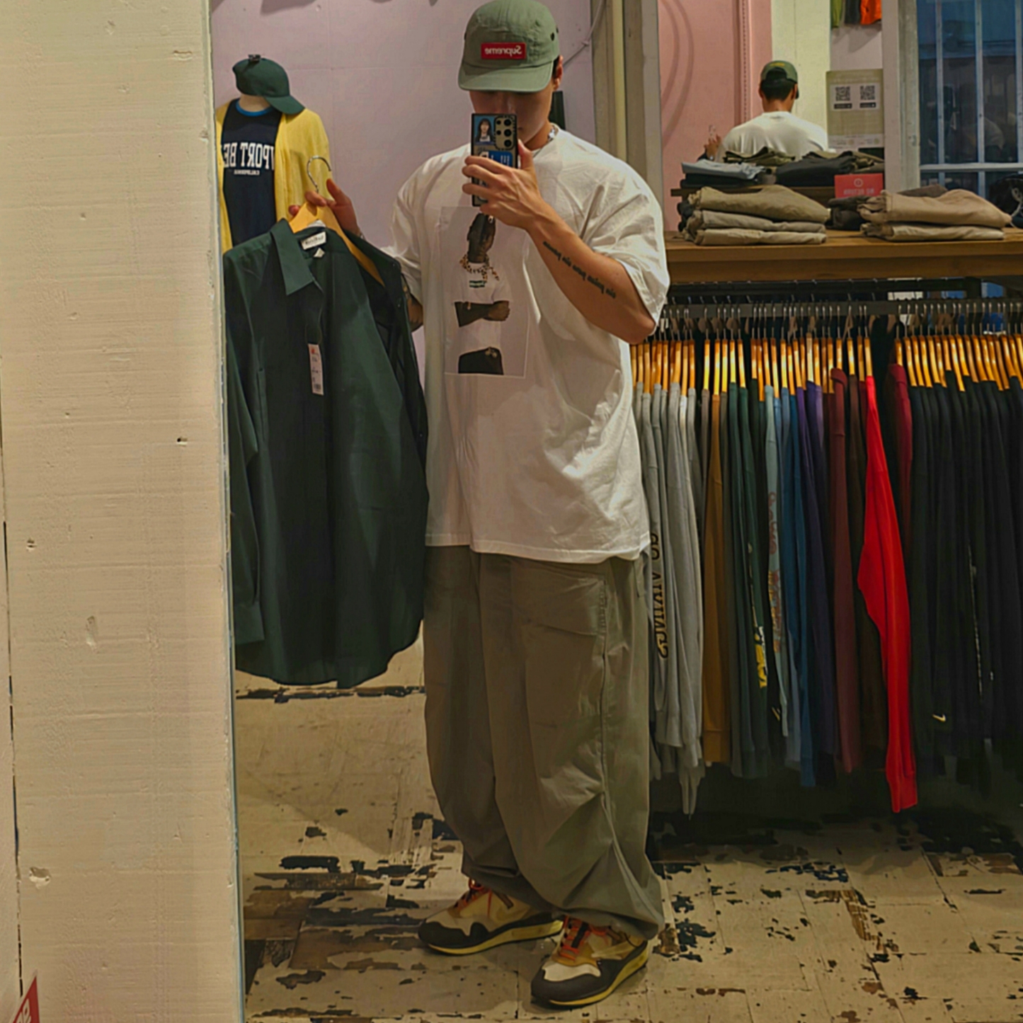 Supreme Military Camp Cap Olive - 24SS, Supreme Tyler The Creator T-Shirt White - 24FW 착용 스타일