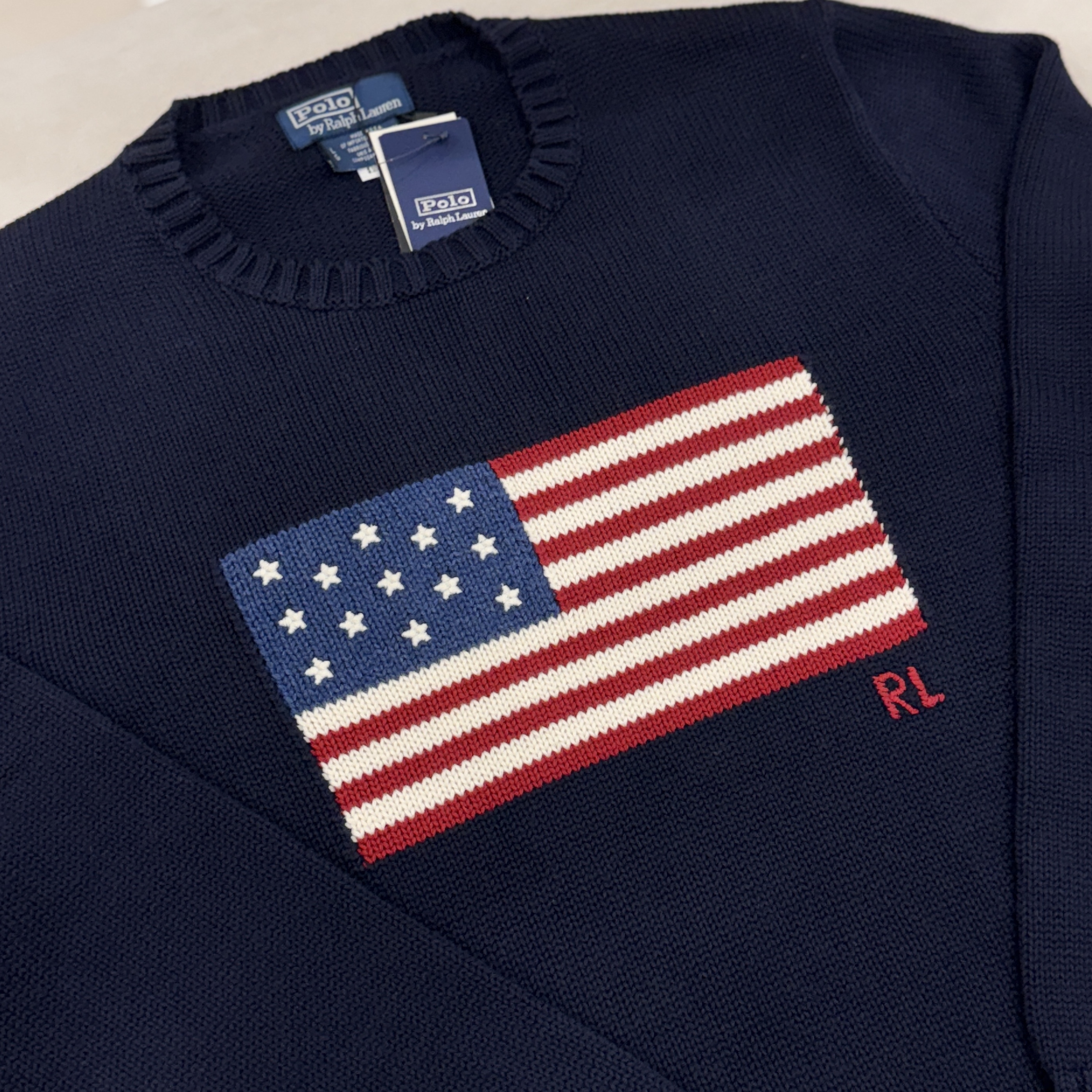 [30% 적립] Polo Ralph Lauren Iconic Flag Sweater Hunter Navy - 24FW 착용 스타일