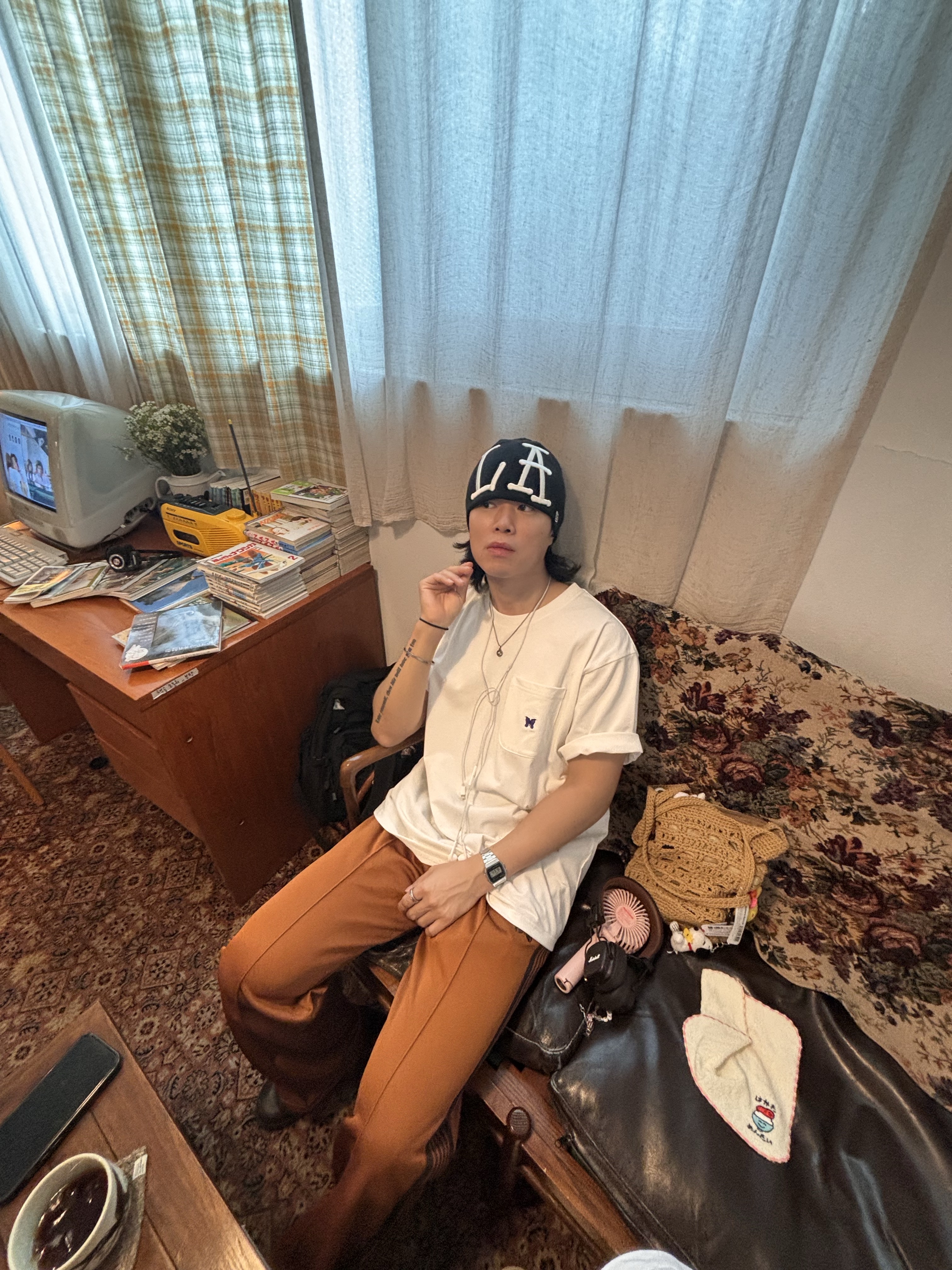 Needles H.D. Track Pants Poly Smooth Royal, Needles H.D. Track Pants Poly Smooth Taupe 착용 스타일 - 6