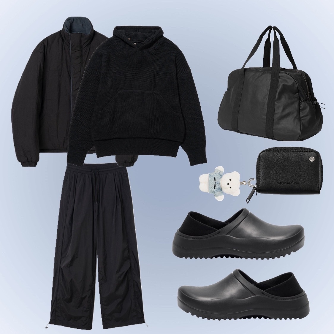 Millo Archive Lump Dough Bag Black, Millo Archive Cade Leather Wallet Leather Black 착용 스타일