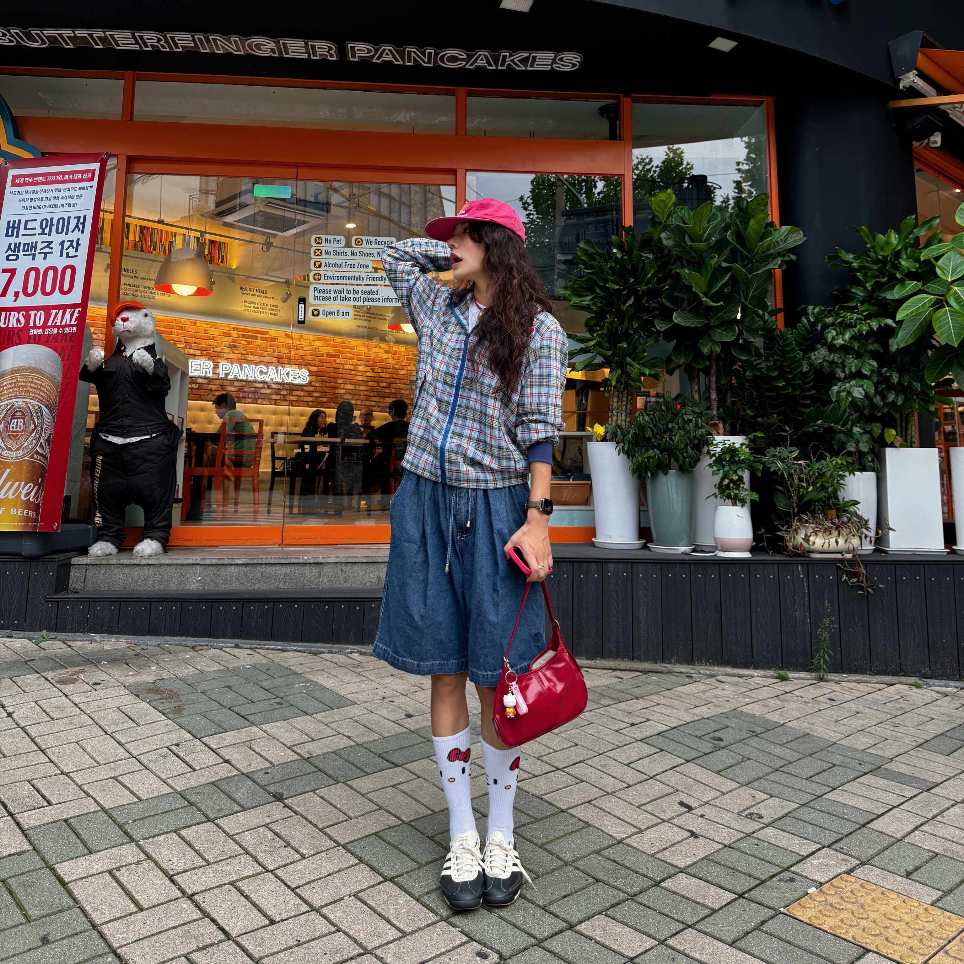 Hello Sunrise Washed Two Tone Logo 6Panel Cap Vintage Red, Hello Sunrise Washed OG Logo 6panel Cap_Burnt Orange 착용 스타일 - 1