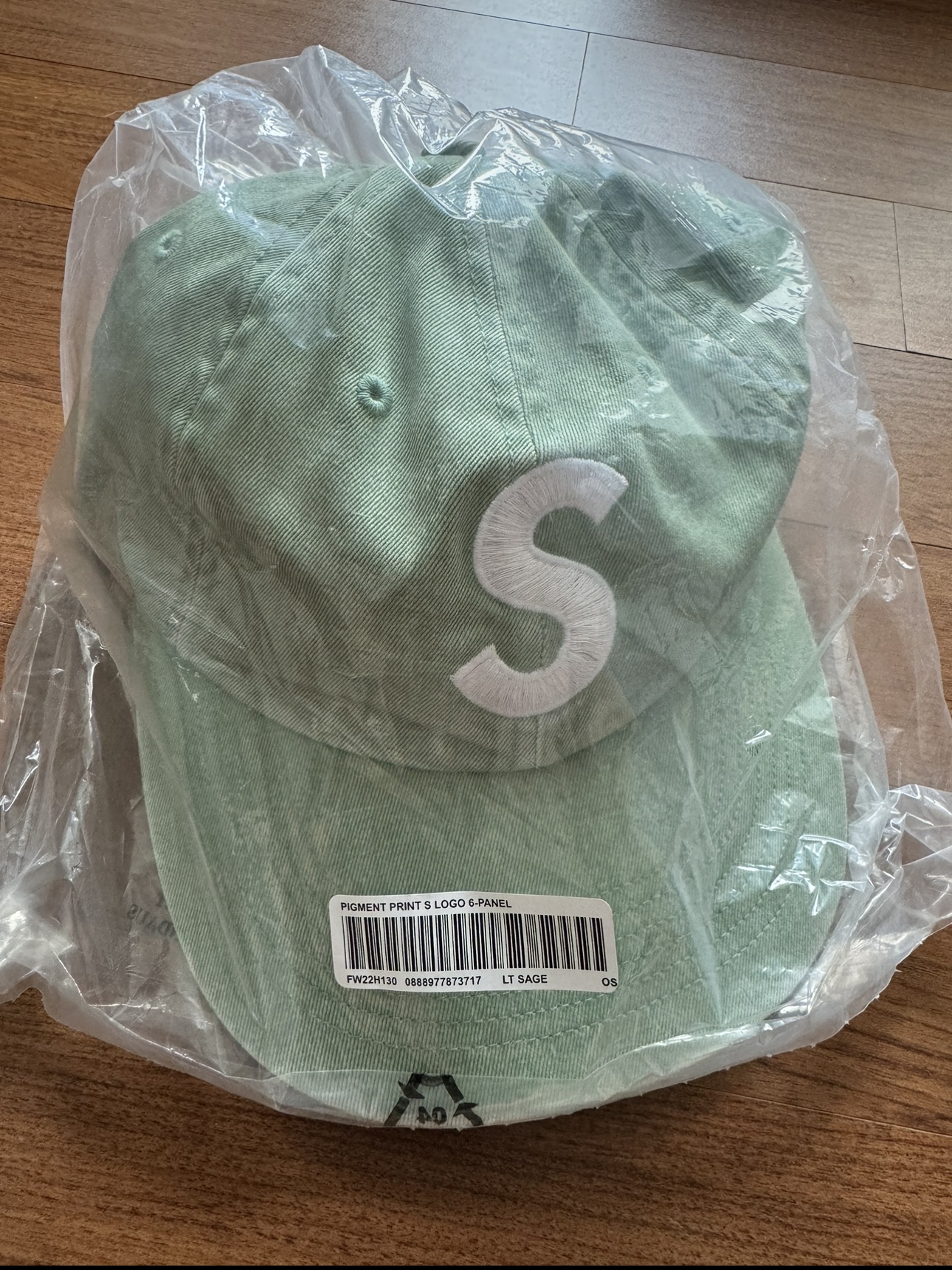 Supreme Pigment Print S Logo 6-Panel Light Sage - 22FW 착용 스타일