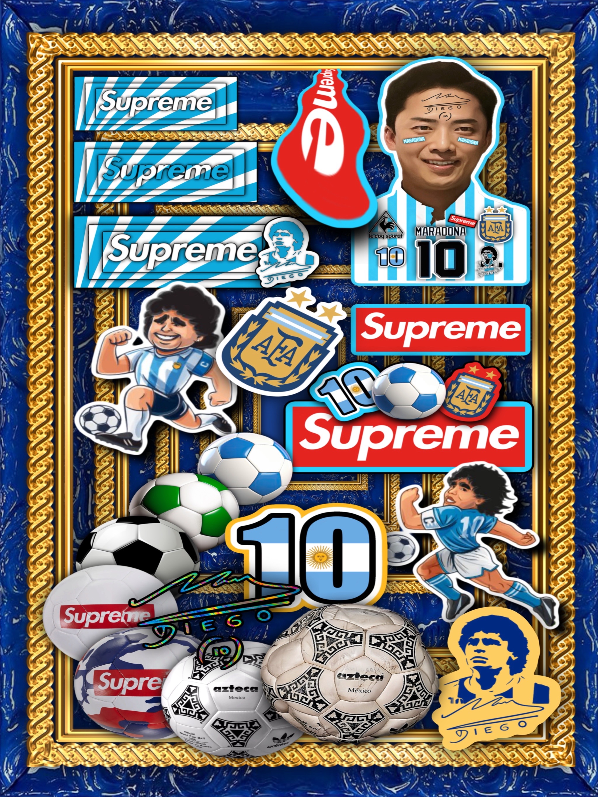 Supreme x Nike Dazzle Crusher Navy - 24SS, Supreme Maradona Soccer Jersey Multicolor - 24SS 착용 스타일 - 7