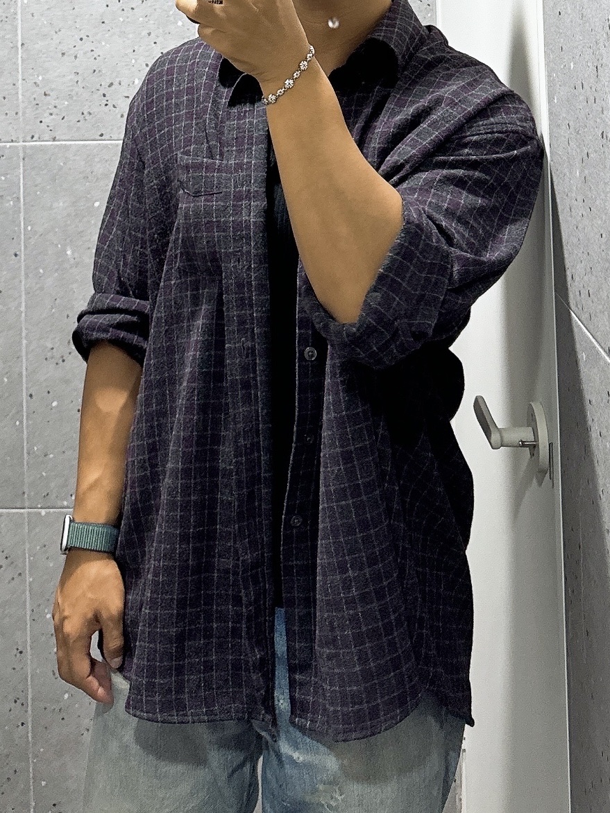 Our Legacy Borrowed BD Shirt Sophomore Check Rural Wool, Our Legacy Third Cut Digital Denim Print 착용 스타일 - 1