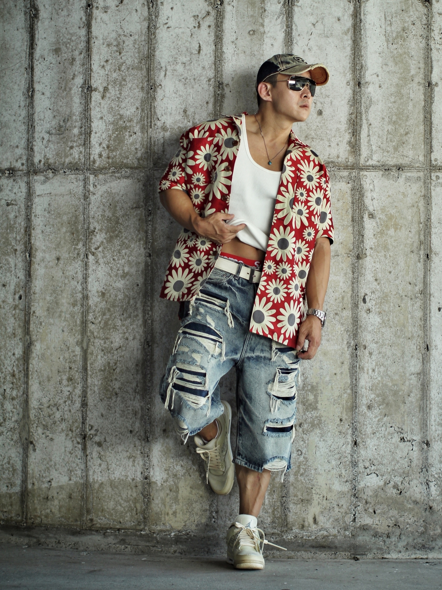 Diesel C-Seymon Treated Denim Baseball Cap Blue White, Supreme Hanes Boxer Briefs White (4 Pack) 착용 스타일 - 2