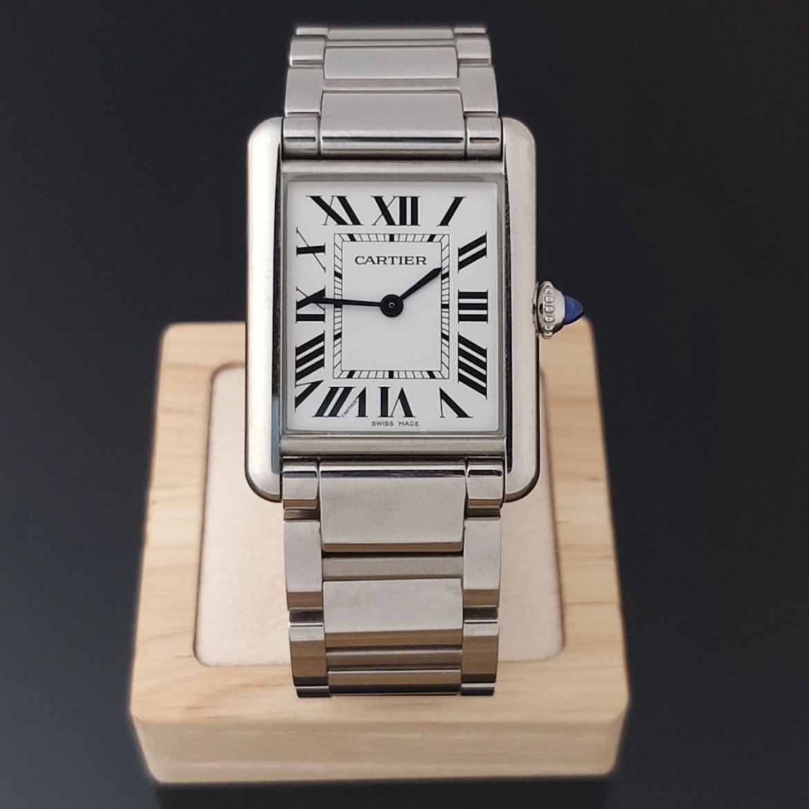 Cartier Tank Must Watch Small Quartz Steel Bracelet Steel 착용 스타일