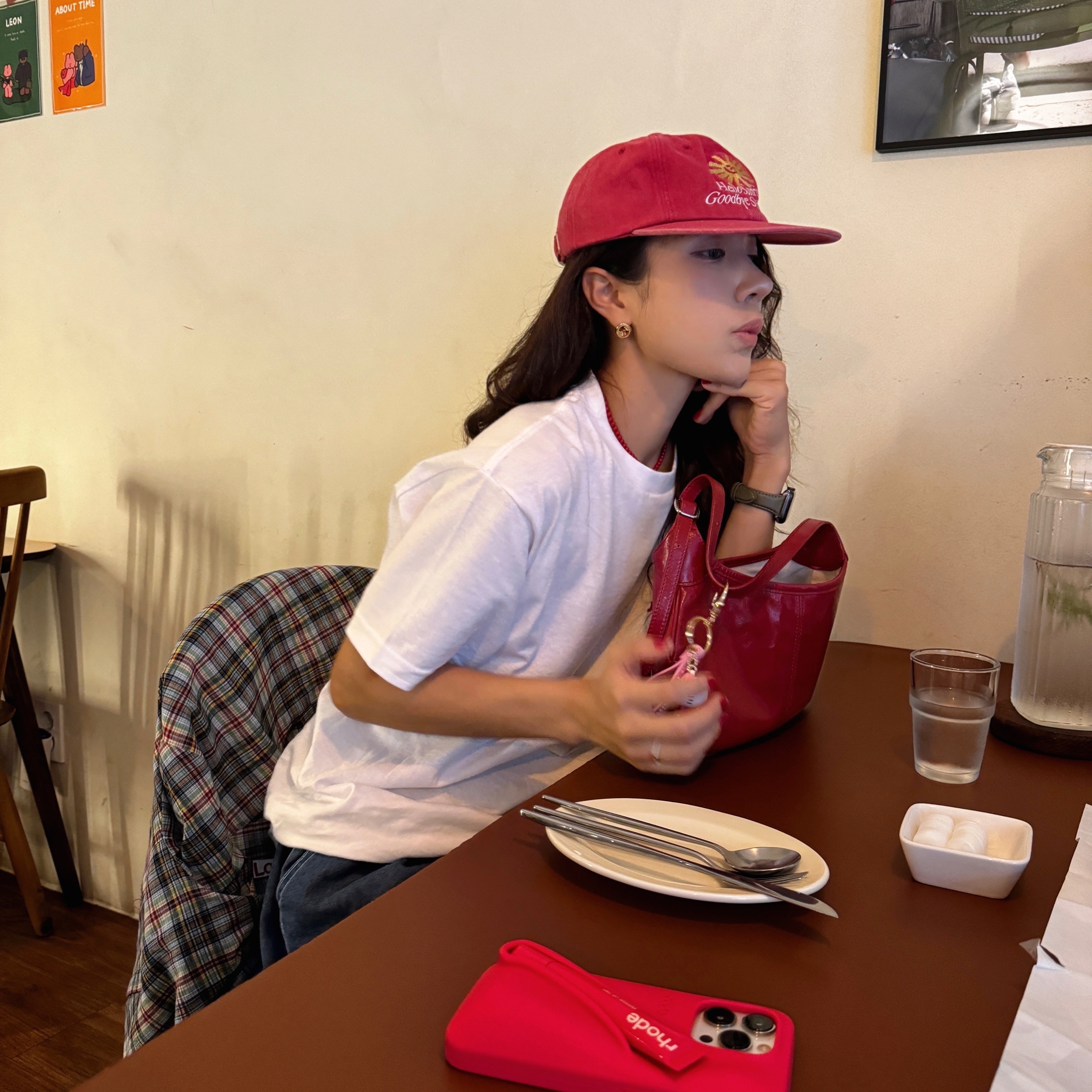Hello Sunrise Washed Two Tone Logo 6Panel Cap Vintage Red, Hello Sunrise Washed OG Logo 6panel Cap_Burnt Orange 착용 스타일 - 3