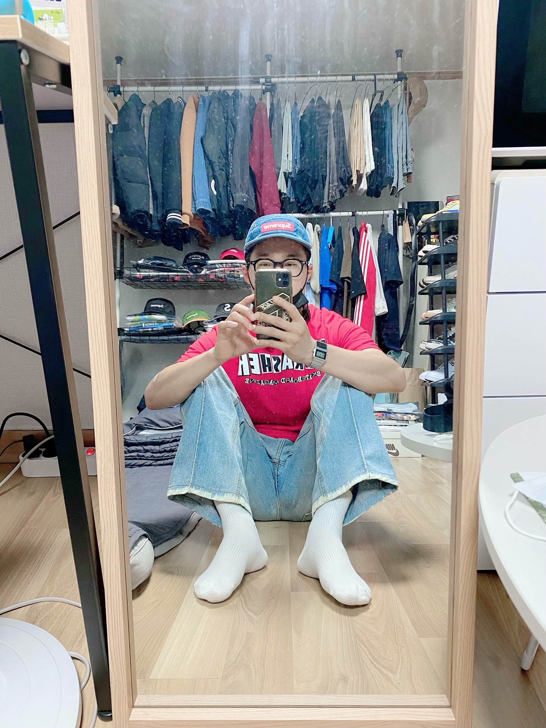 Supreme Washed Chino Twill Camp Cap Denim - 22FW, Marshall Major IV Brown (Korean Ver.) 착용 스타일