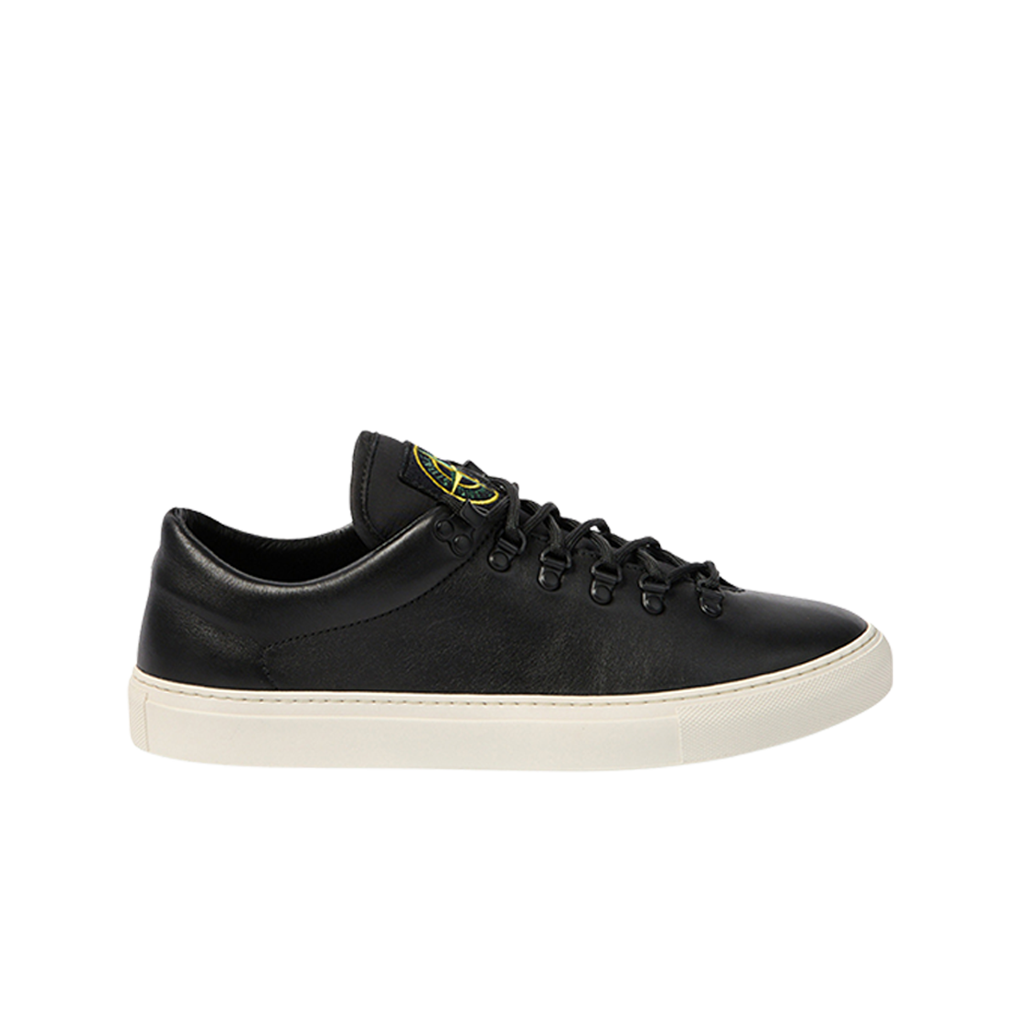 스톤 아일랜드 S0101 레더 레이스 업 스니커 위드 로고 블랙 - 24FW(Stone Island S0101 Leather Lace Up Sneaker with Logo Black - 24FW)